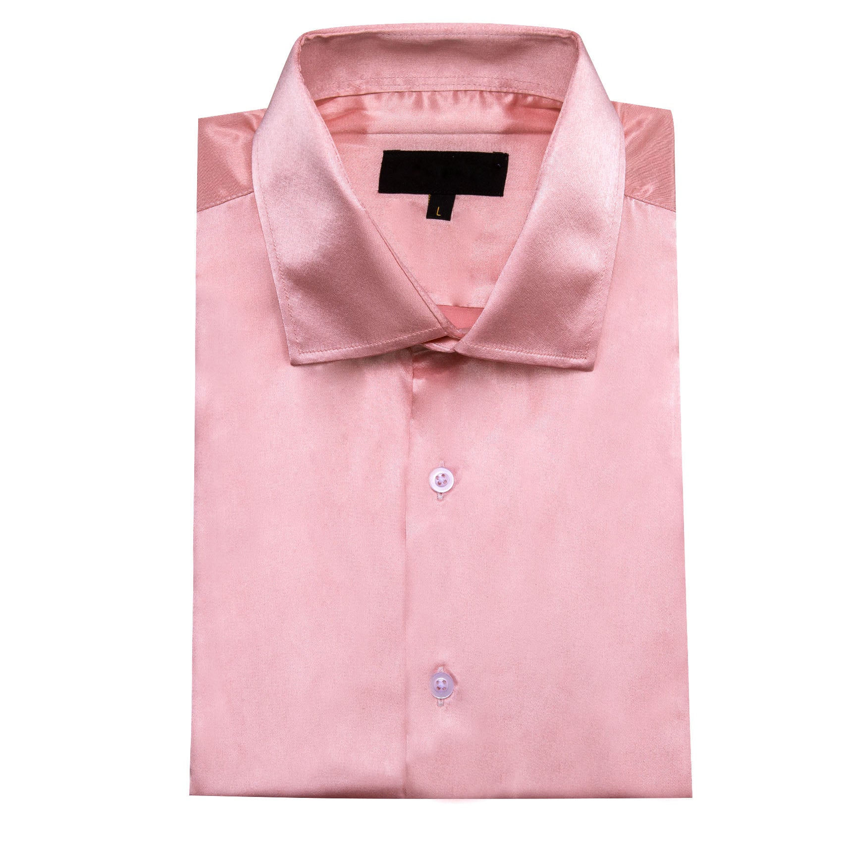 Baby Pink Satin Solid Silk Men's Short Sleeve Shirt