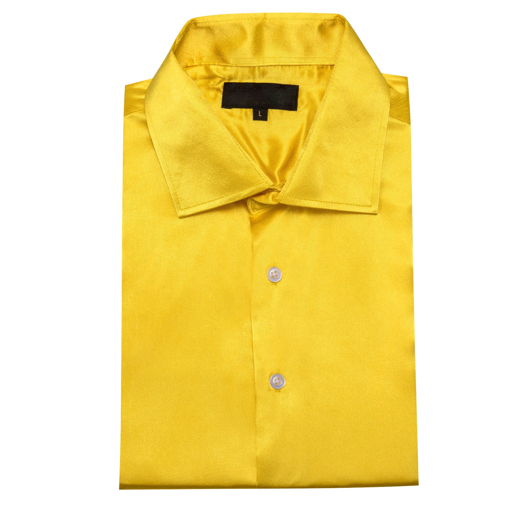 New Lemon Yellow Solid Satin Silk Men's Long Sleeve Shirt