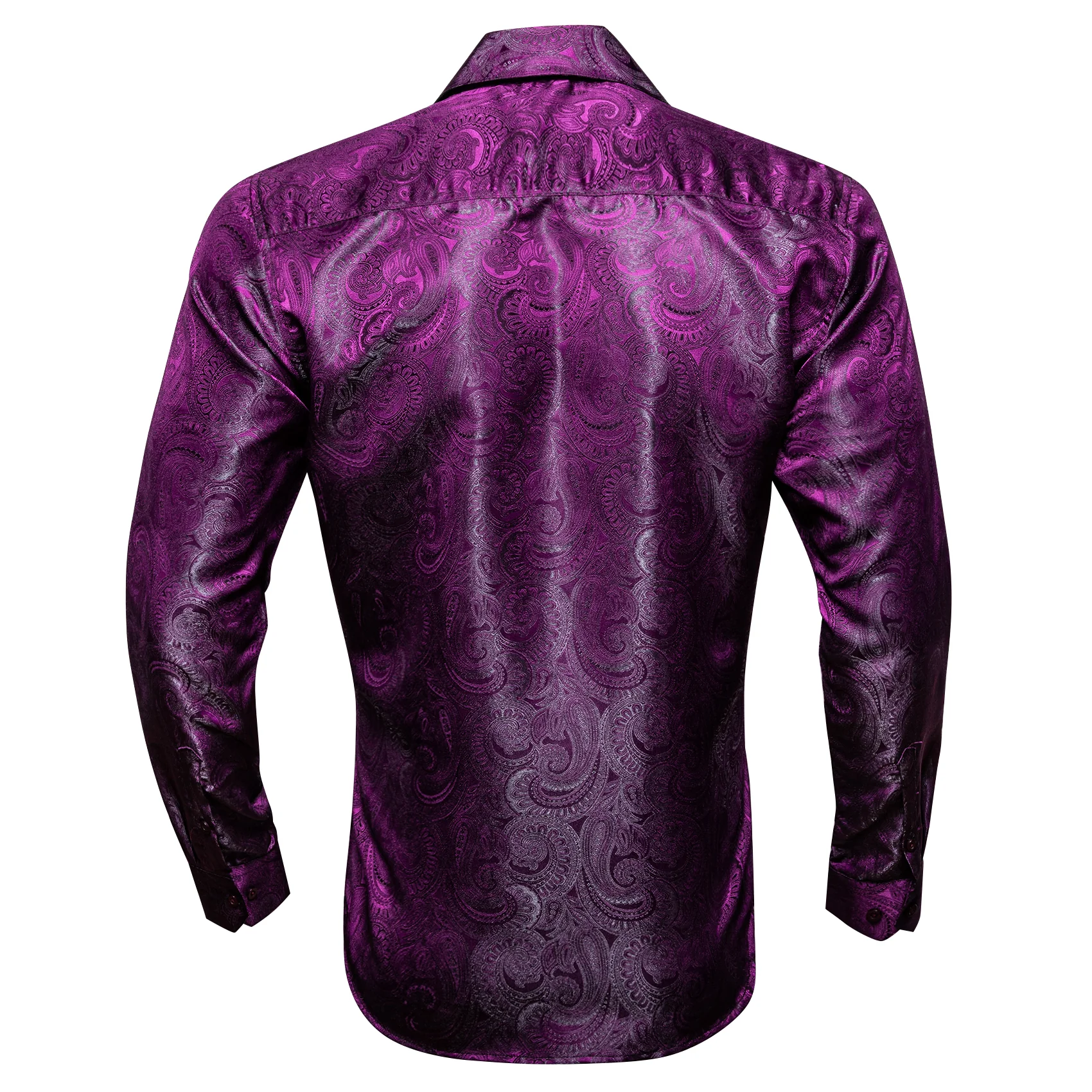 New Purple Luxury Paisley Pattern Silk Men's Long Sleeve Shirt