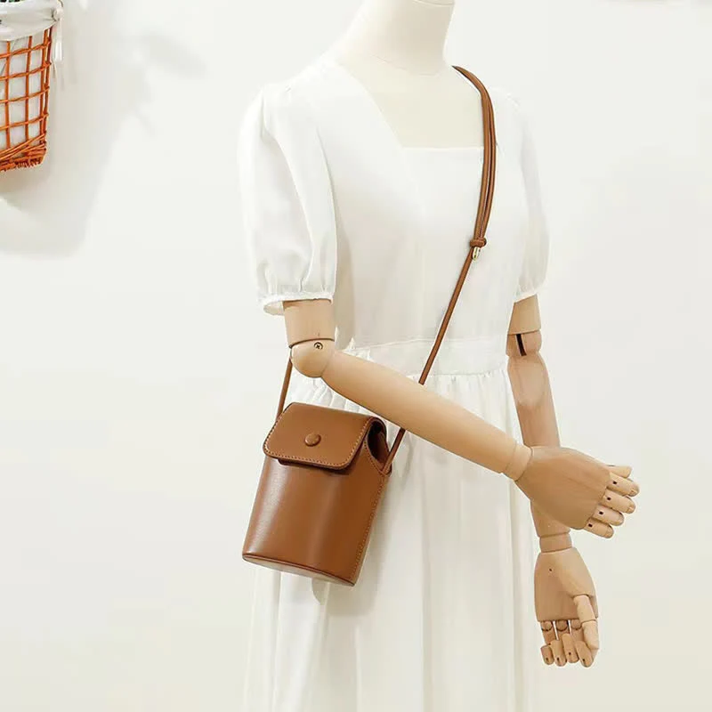 Women Mini Retro Bucket Bag PU Leather Phone Bag Crossbody Bag