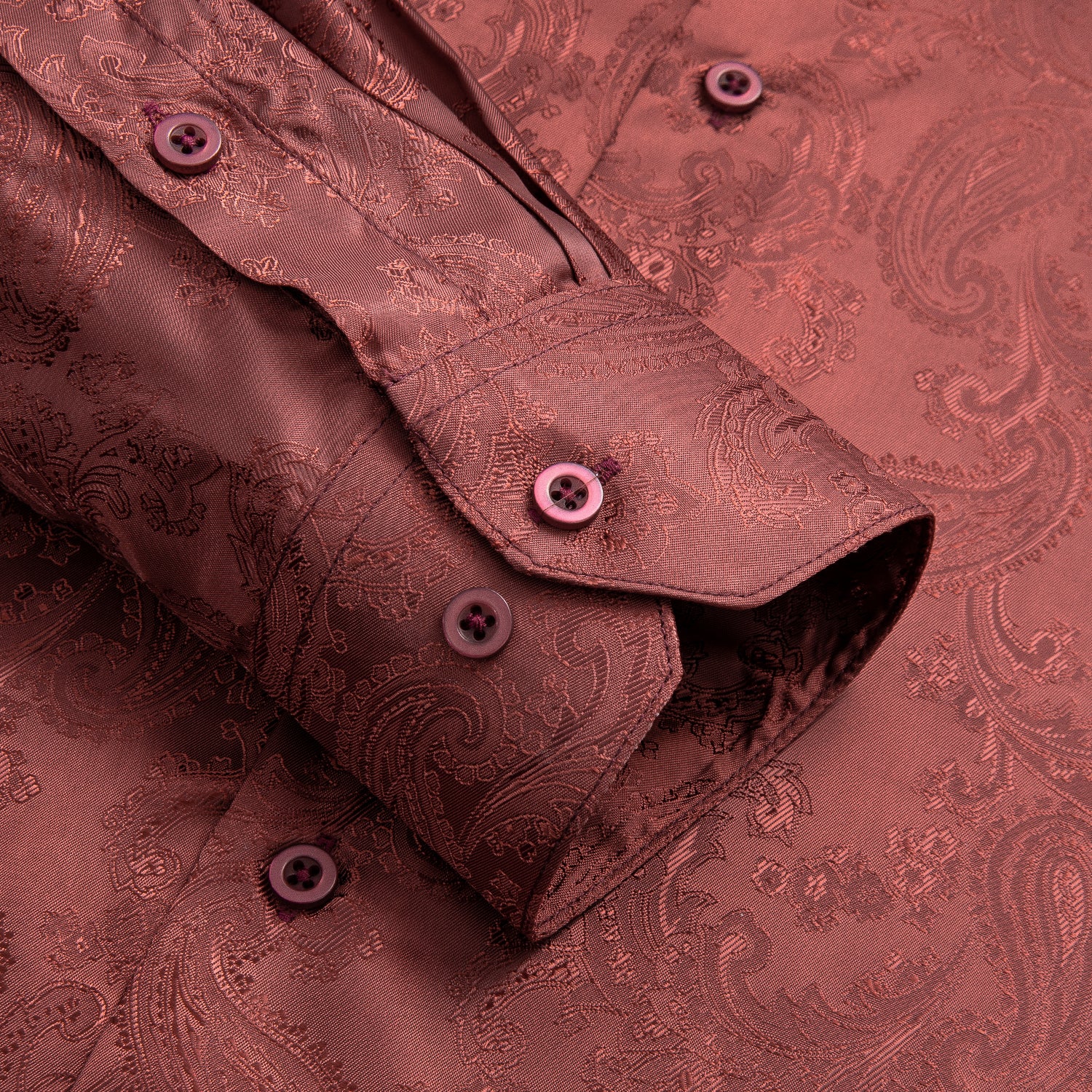 New Red Brown Paisley Silk Men's Long Sleeve Shirt