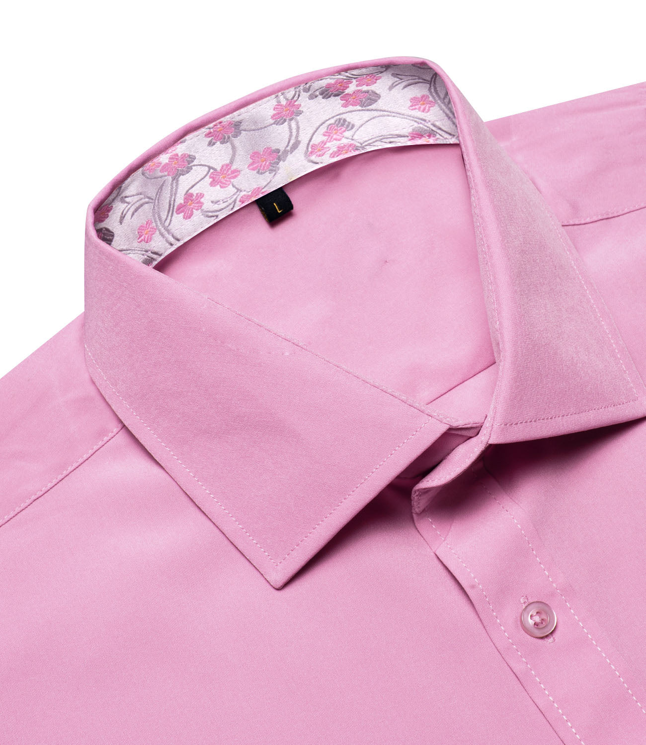 Splicing Style Pink with Pink Floral Silk Men's Short Sleeve Shirt