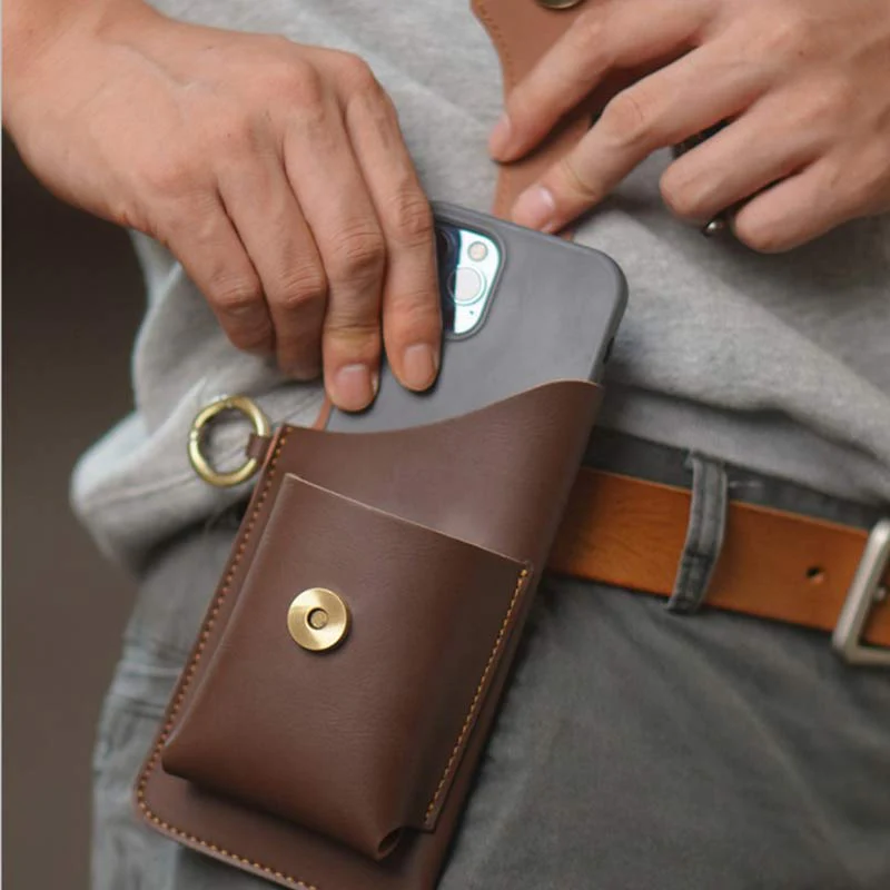 Retro Leather Phone Holster for Men Universal Case Waist Bag EDC