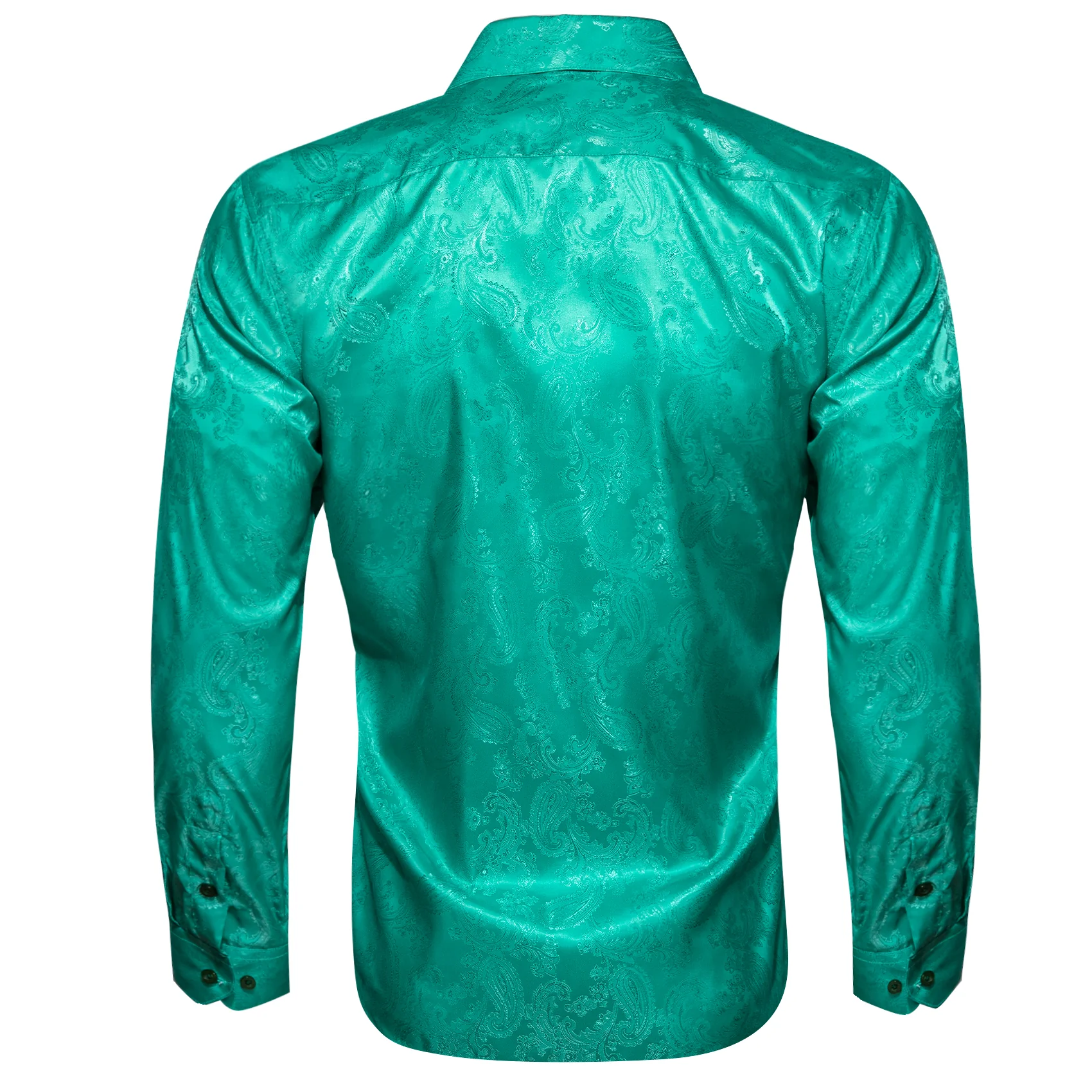 Green Paisley Style Casual Silk Men's Long Sleeve Button Shirt