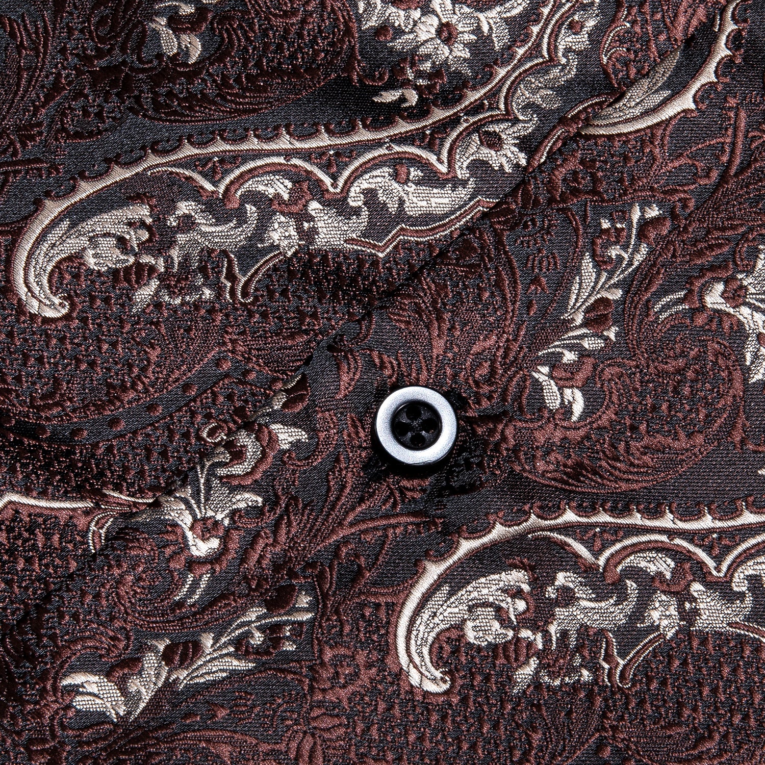 New Brown Floral Pattern Silk Men's Long Sleeve Shirt