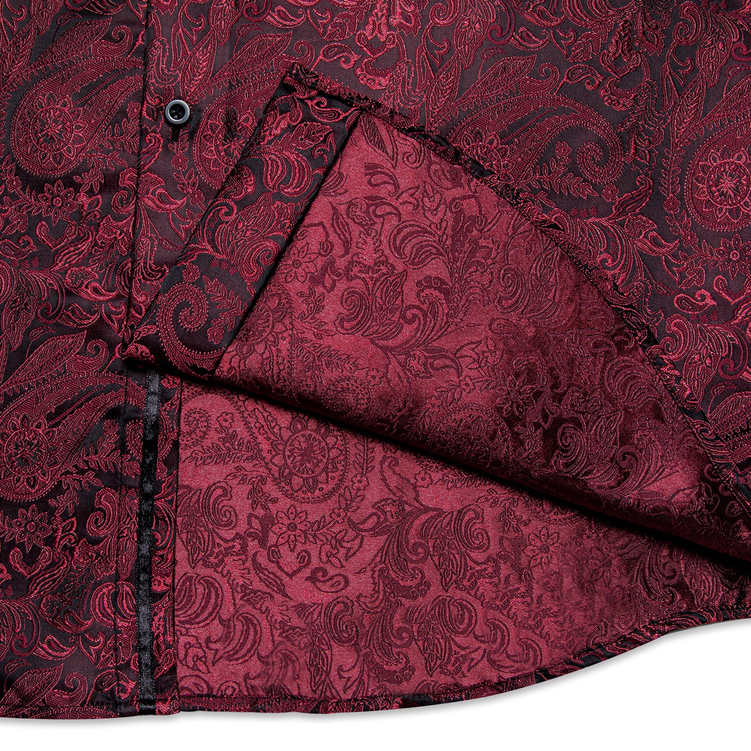 Dark Red Paisley Pattern Silk Men's Long Sleeve Shirt