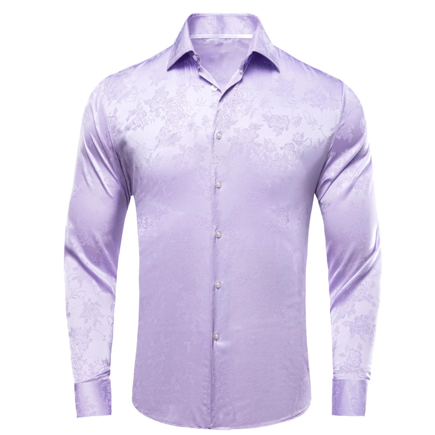 Lavender Purple Floral Silk Men's Long Sleeve Shirt
