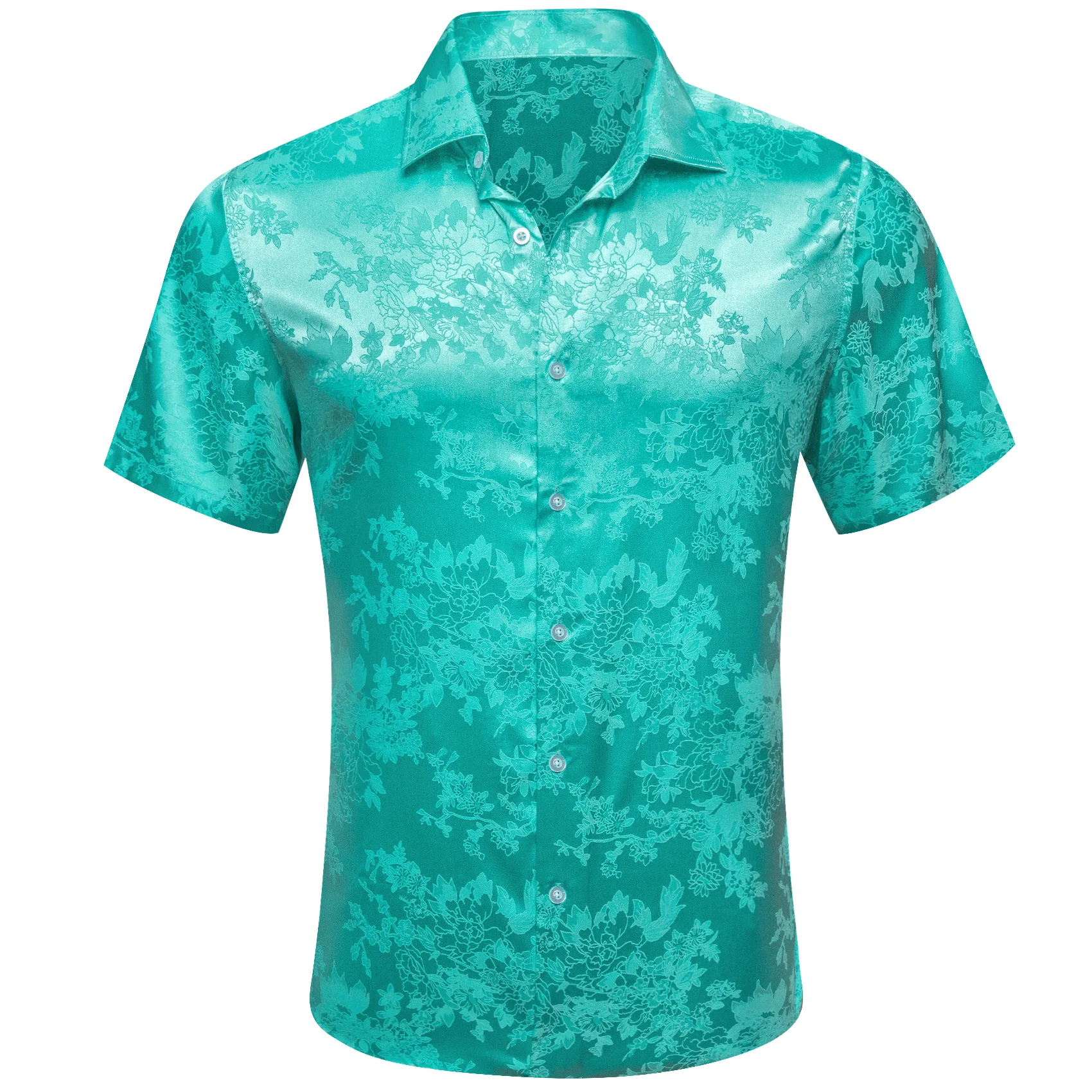 Aqua Blue Floral Silk Men's Short Sleeve Shirt