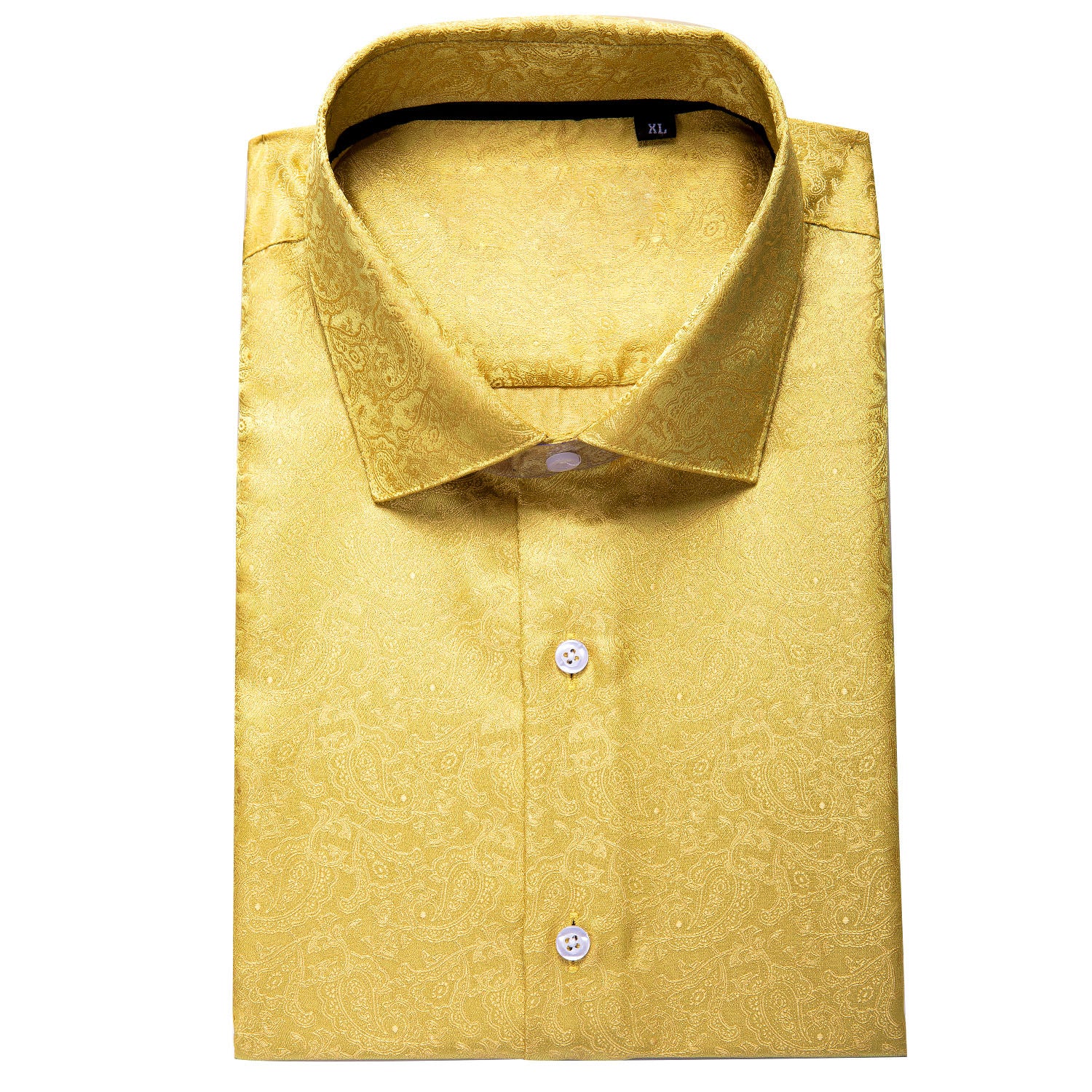 New Golden Paisley Silk Men's Long Sleeve Shirt