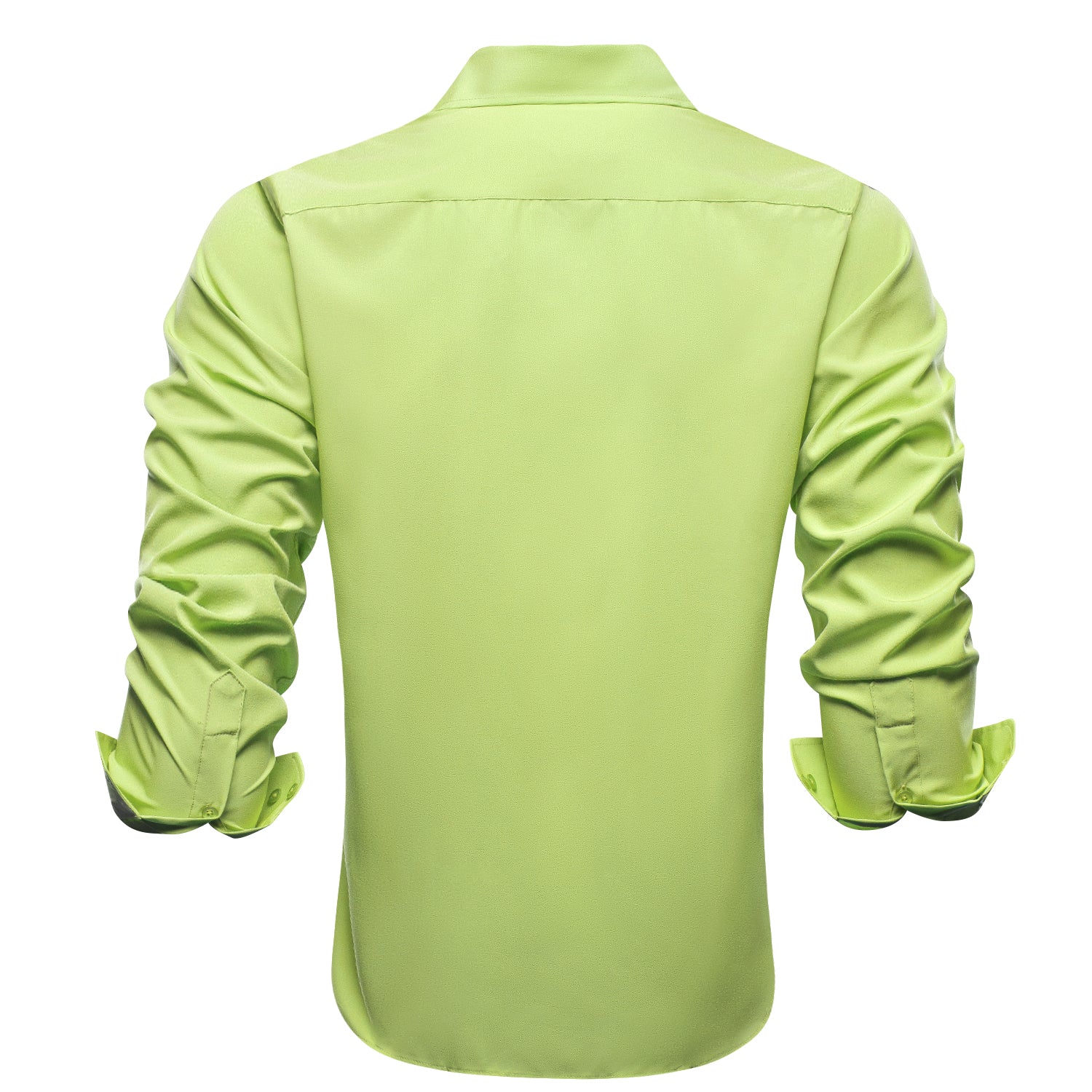 Yellow Green Solid Four-way Stretch Fabric Men's Long Sleeve Shirt