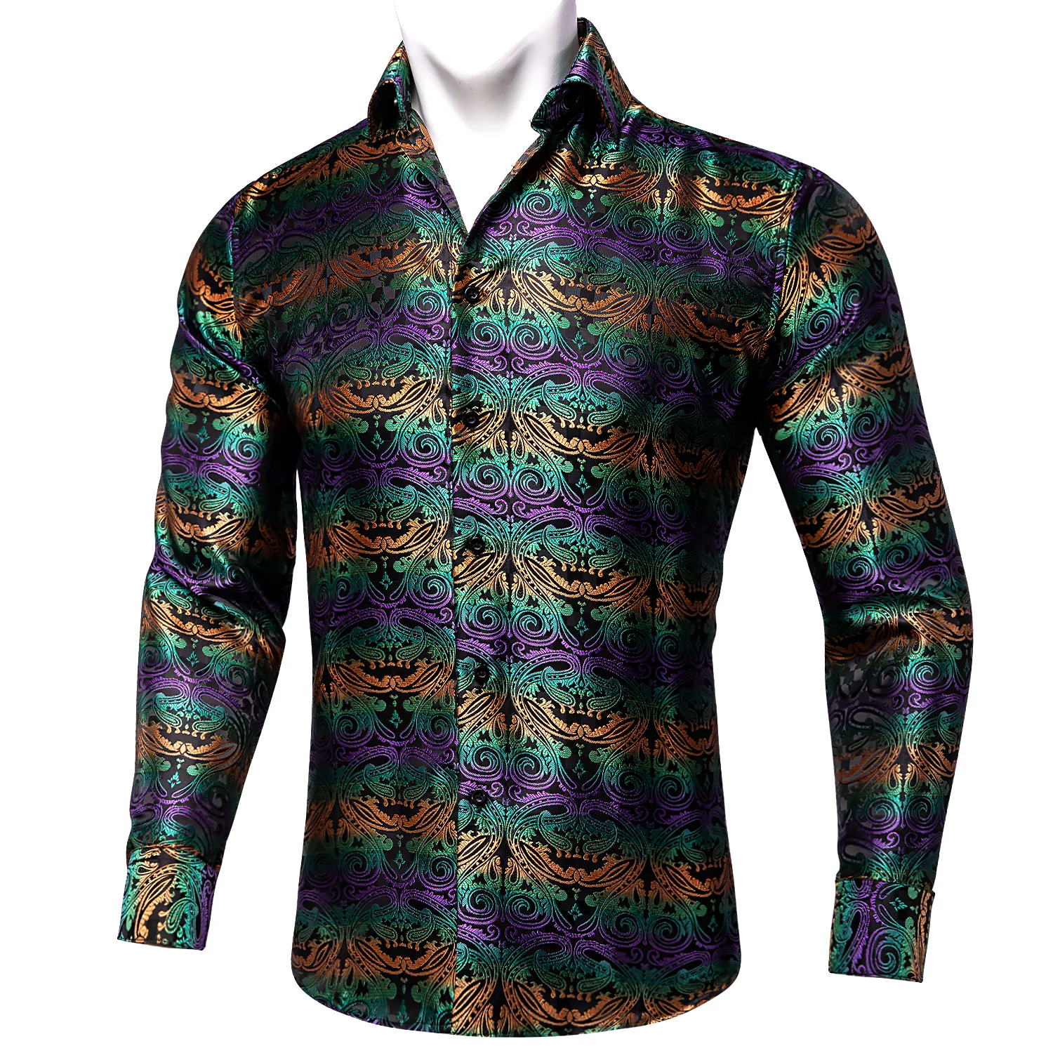 Black Orange Green Floral Men's Long Sleeve Shirt