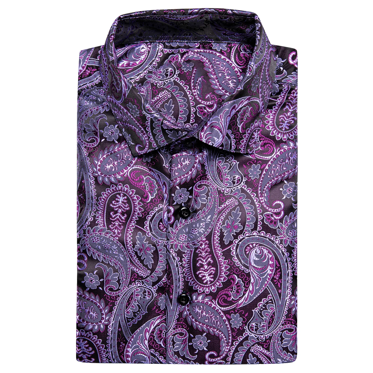 New Purple Paisley Silk Men's Short Sleeve Shirt
