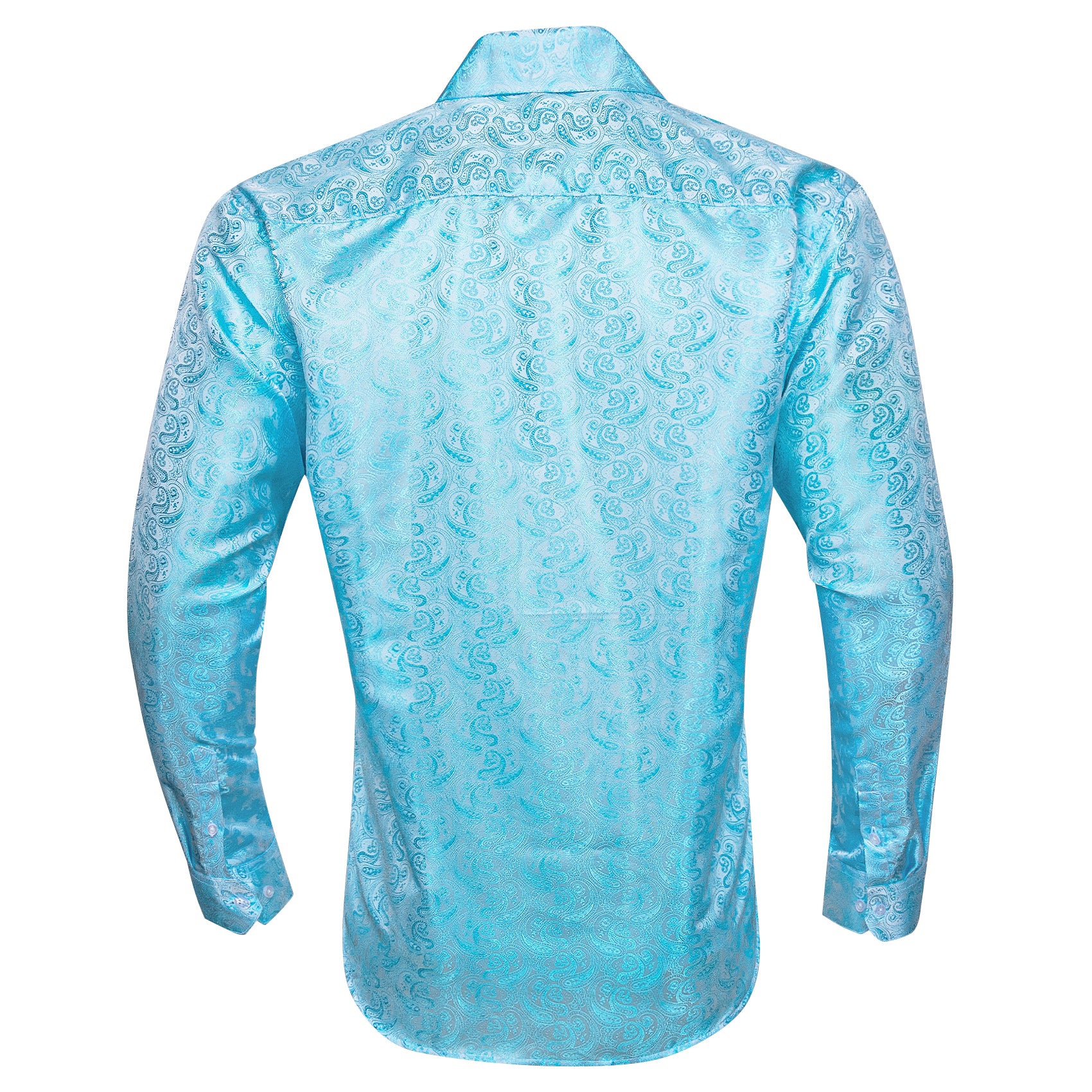 Sky Blue Paisley Pattern Silk Men's Long Sleeve Shirt