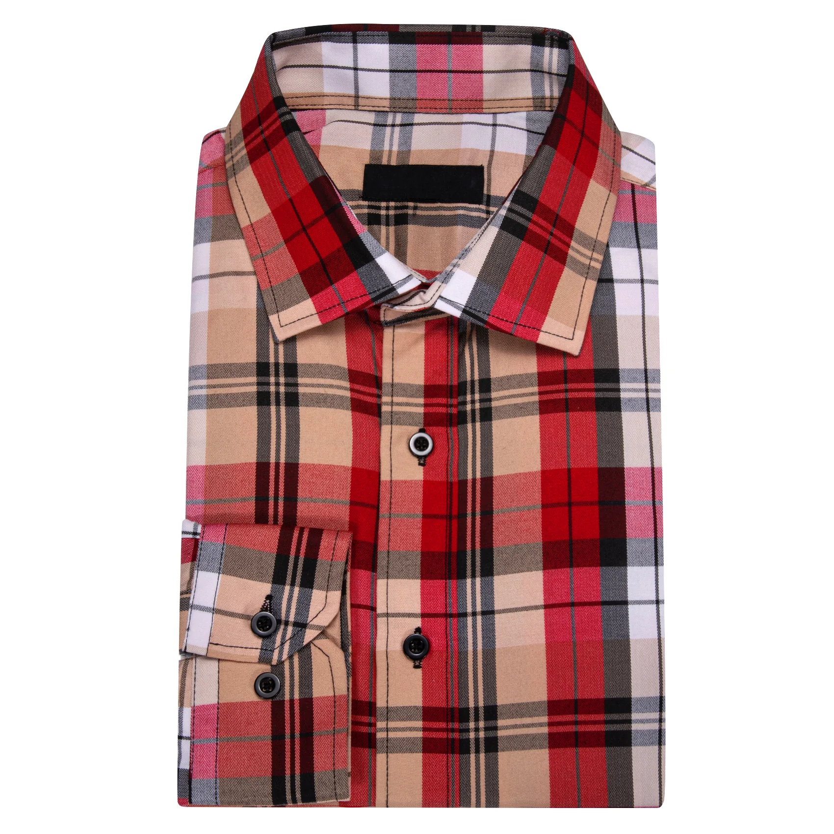 Red Brown Plaid Men's Long Sleeve Work Shirt