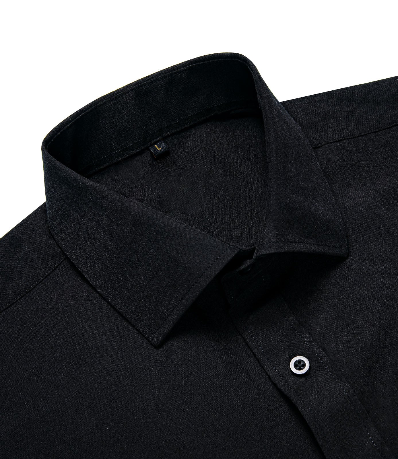 Black Solid Silk Men's Short Sleeve Shirt