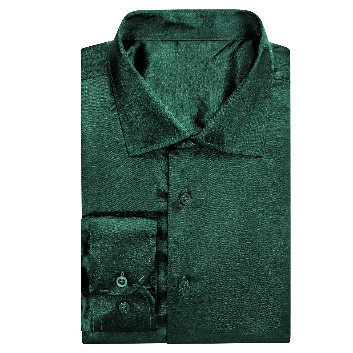 Emerald Green Solid Satin Men's Long Sleeve Shirt