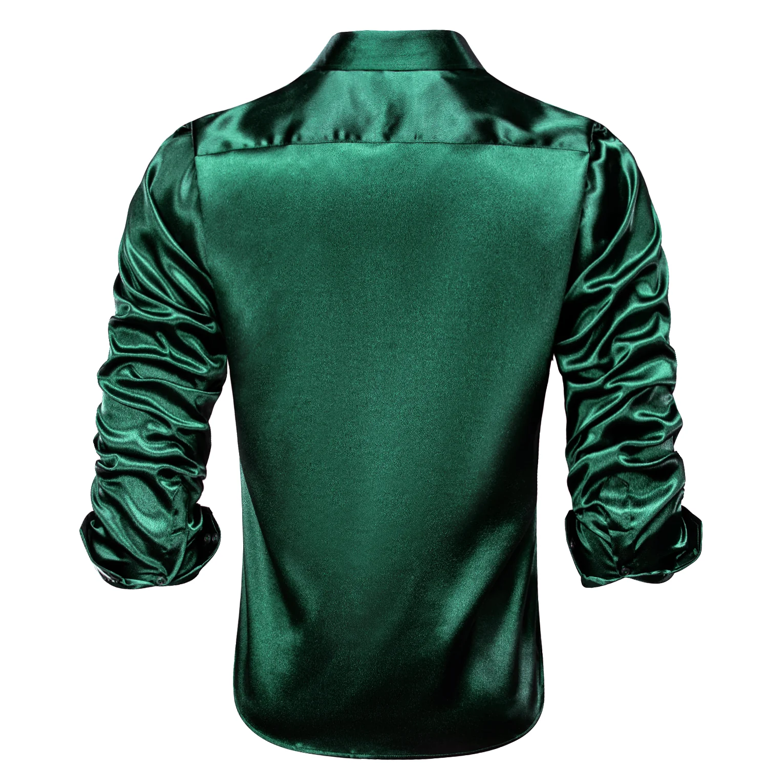 Shiny Dark Green Solid Silk Men's Long Sleeve Shirt