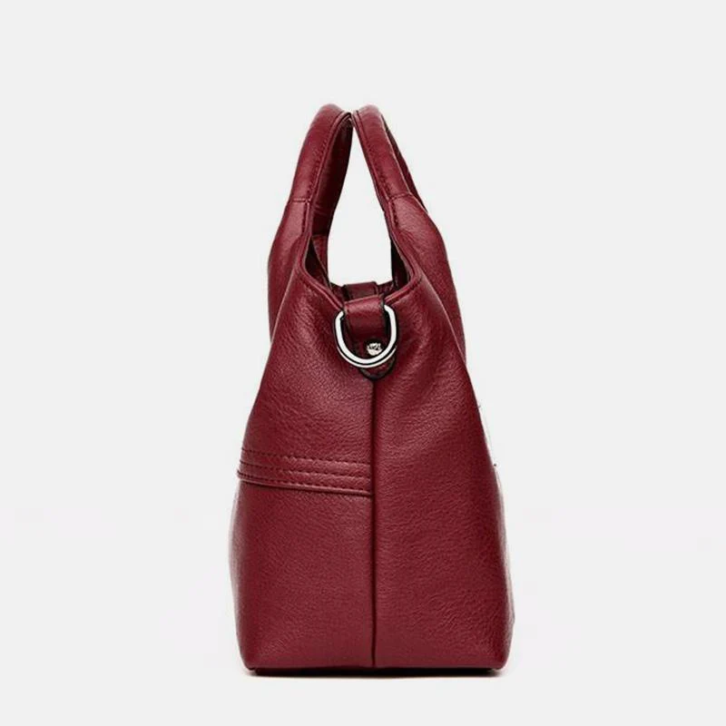Soft Leather Handbags Stitching Solid Large Capacity Shoulder Bag