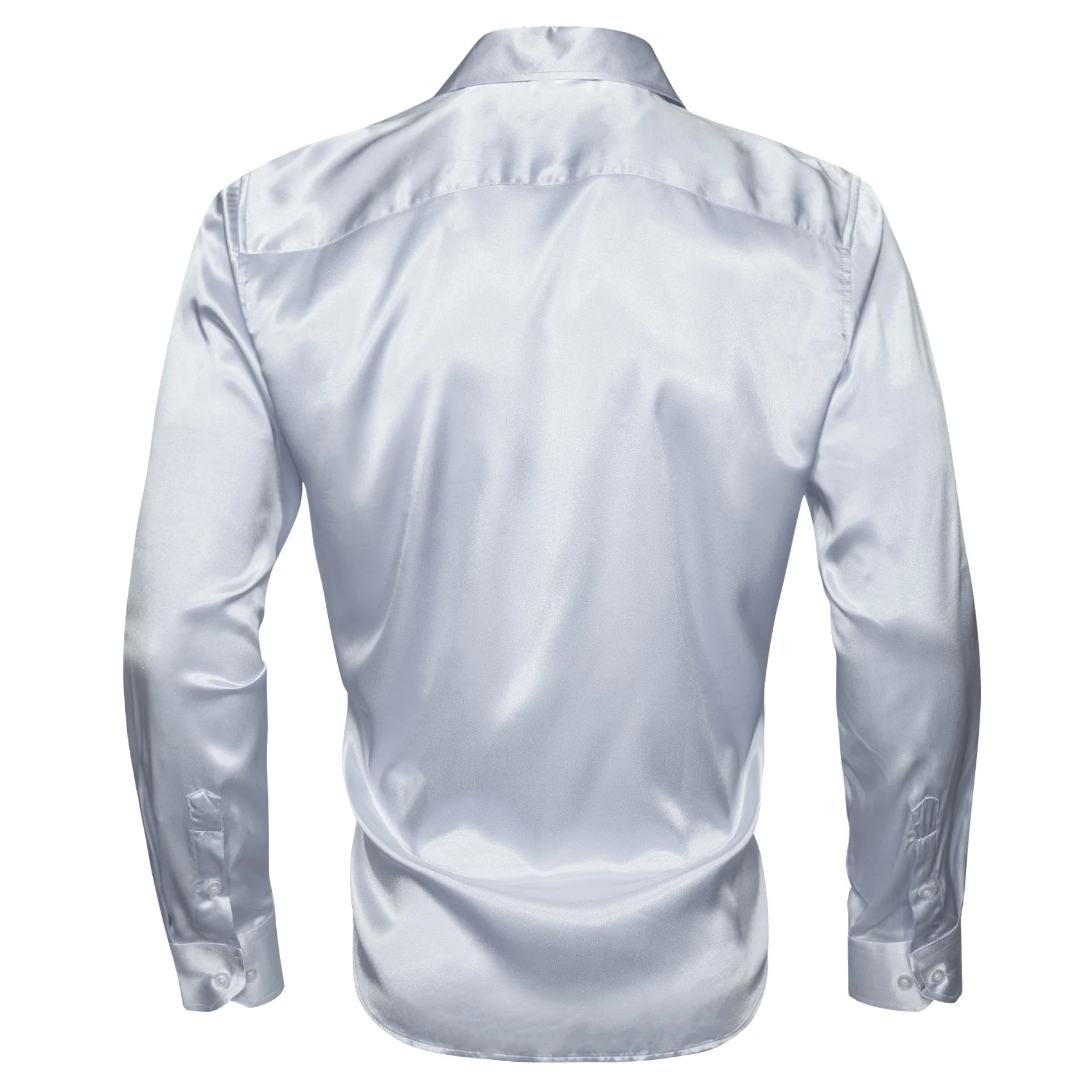 Silver Grey Solid Silk Men's Long Sleeve Shirt