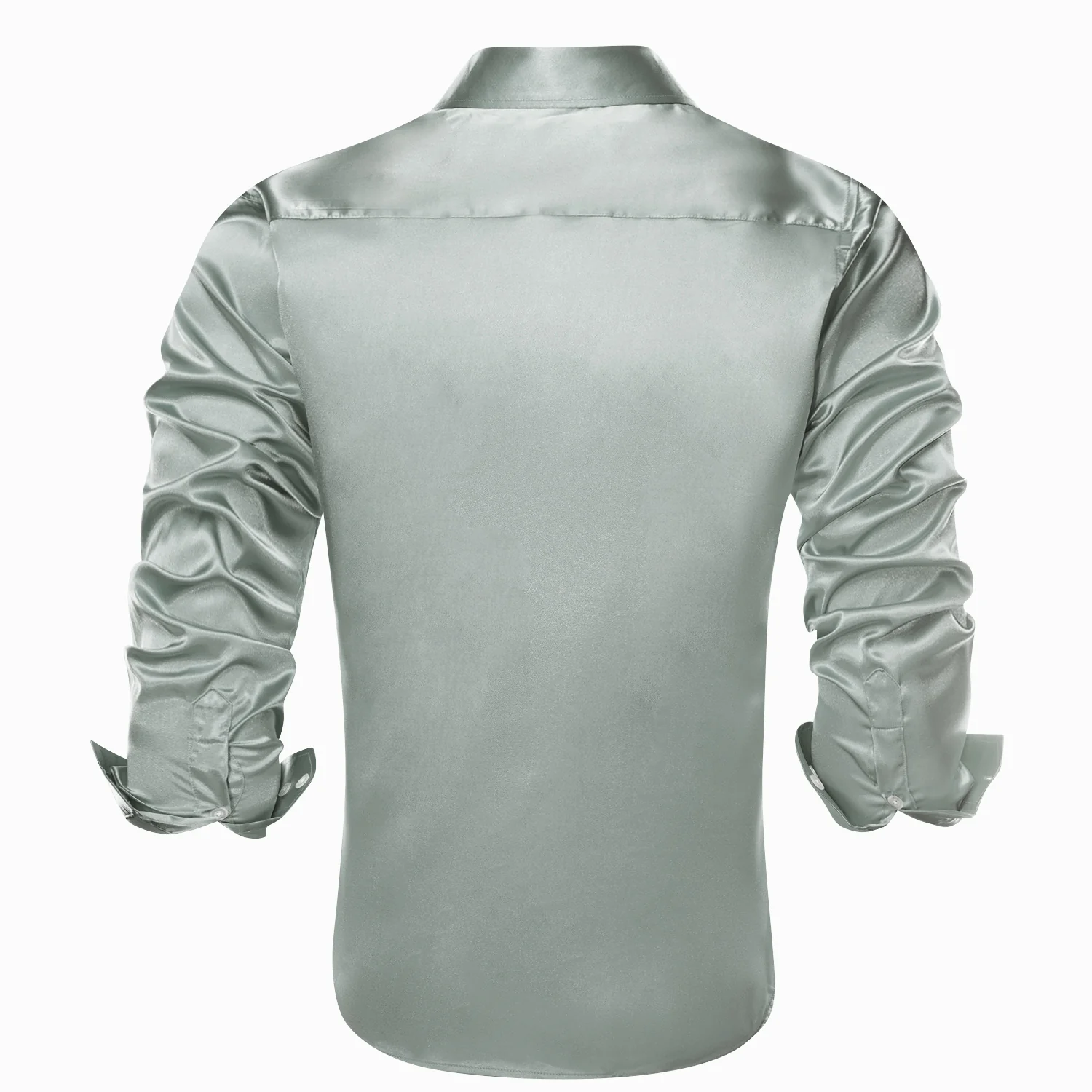 Grey Solid Satin Silk Men's Long Sleeve Business Shirt