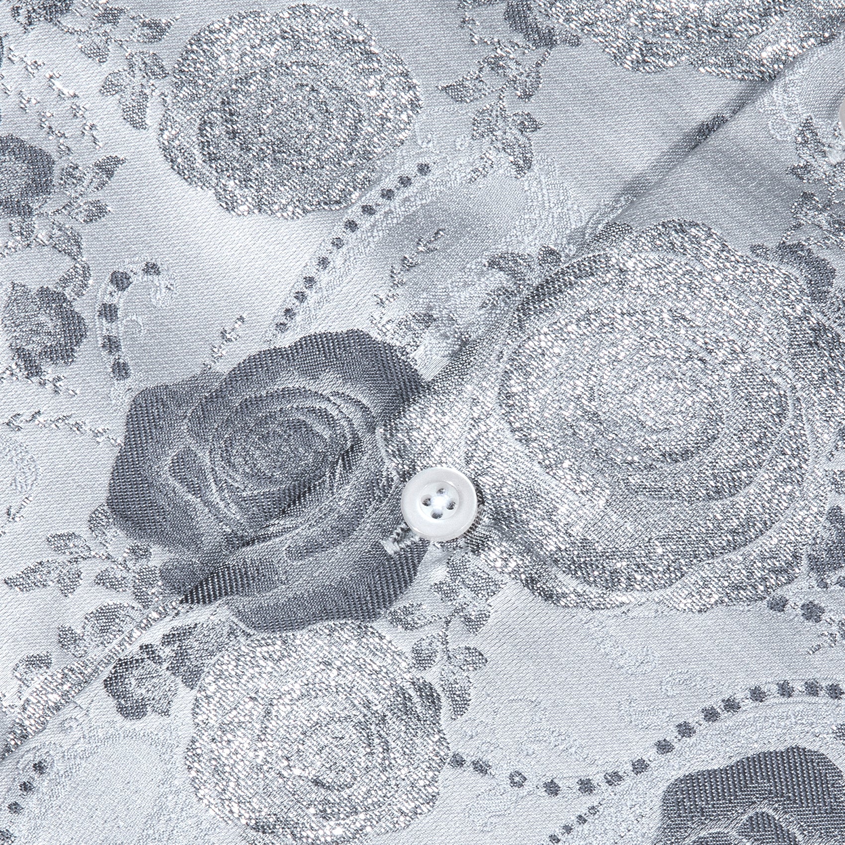 New Silver Grey Floral Style Silk Men's Long Sleeve Shirt