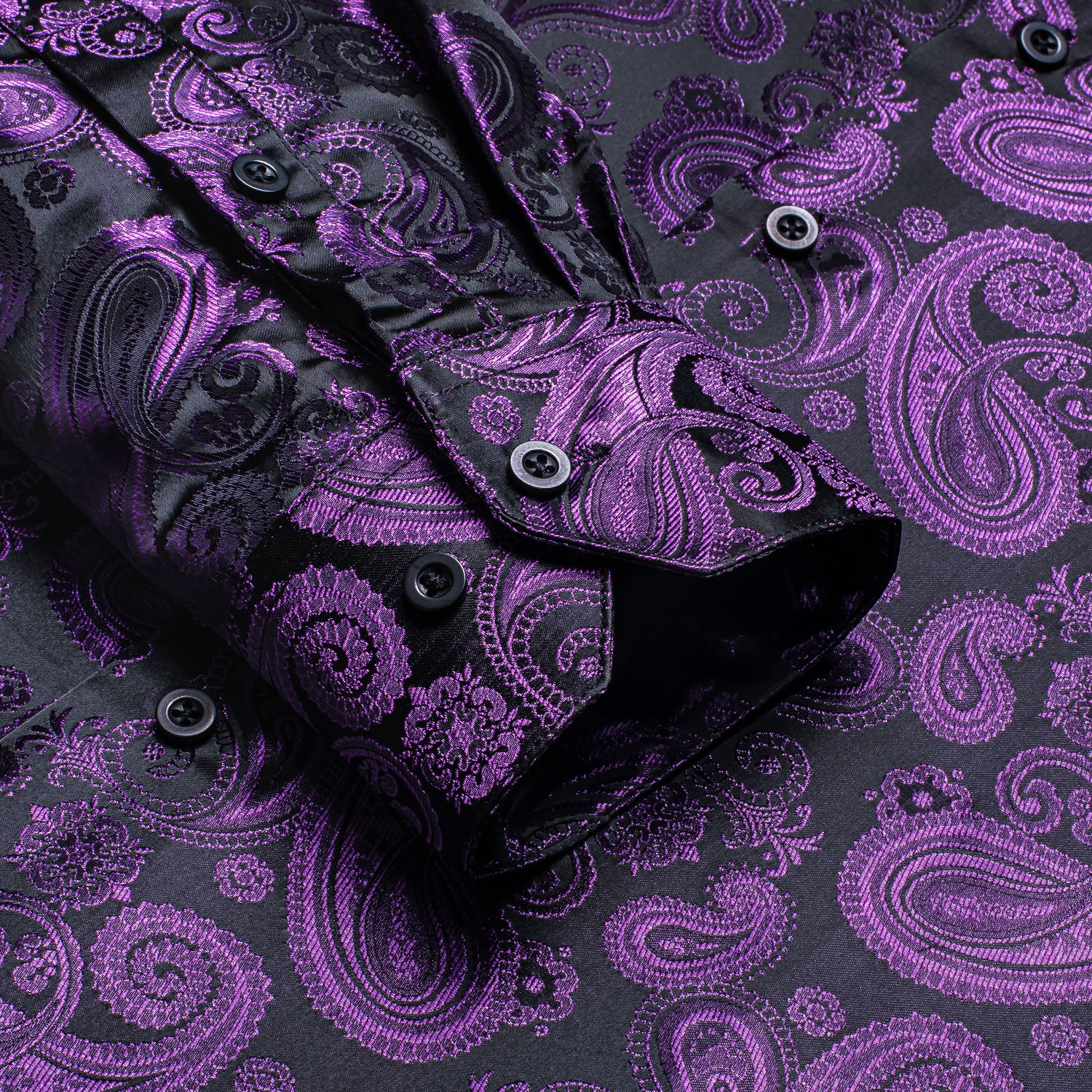 Luxury Purple Paisley Pattern Silk Men's Long Sleeve Shirt