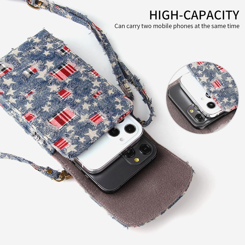 Casual Denim Printing Crossbody Phone Bag