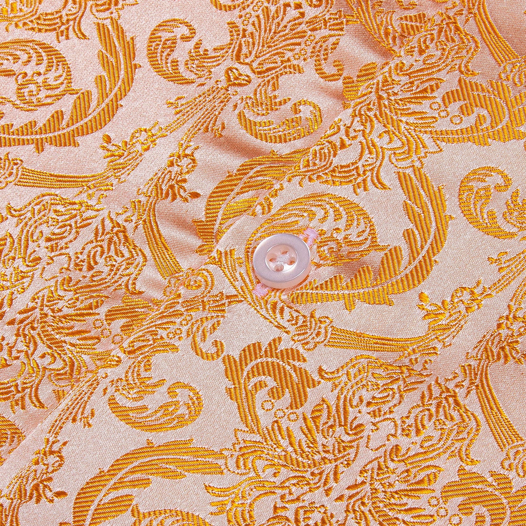 New Light Orange Floral Pattern Silk Men's Long Sleeve Shirt