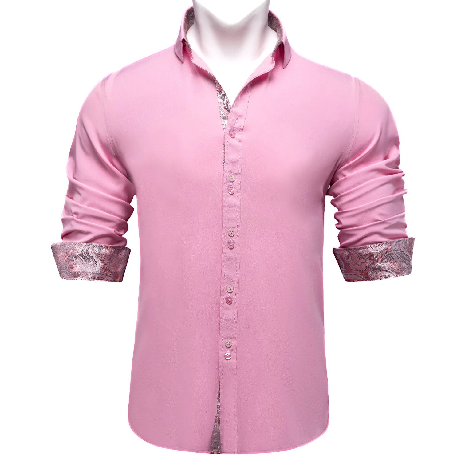 New Splicing Style Pink with Pink Paisley Edge Men's Long Sleeve Shirt