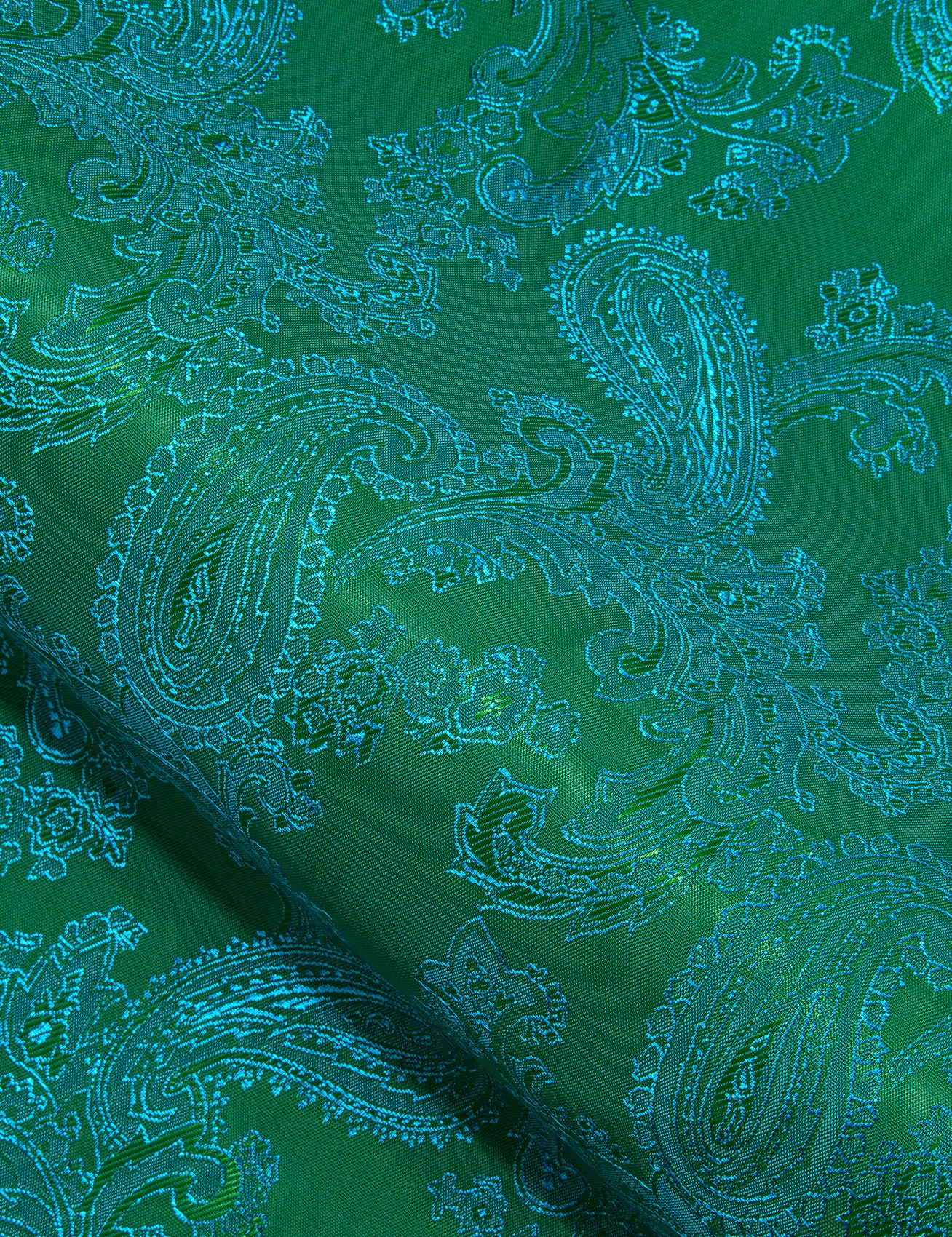 Blue Green Paisley Style Casual Silk Men's Long Sleeve Button Shirt