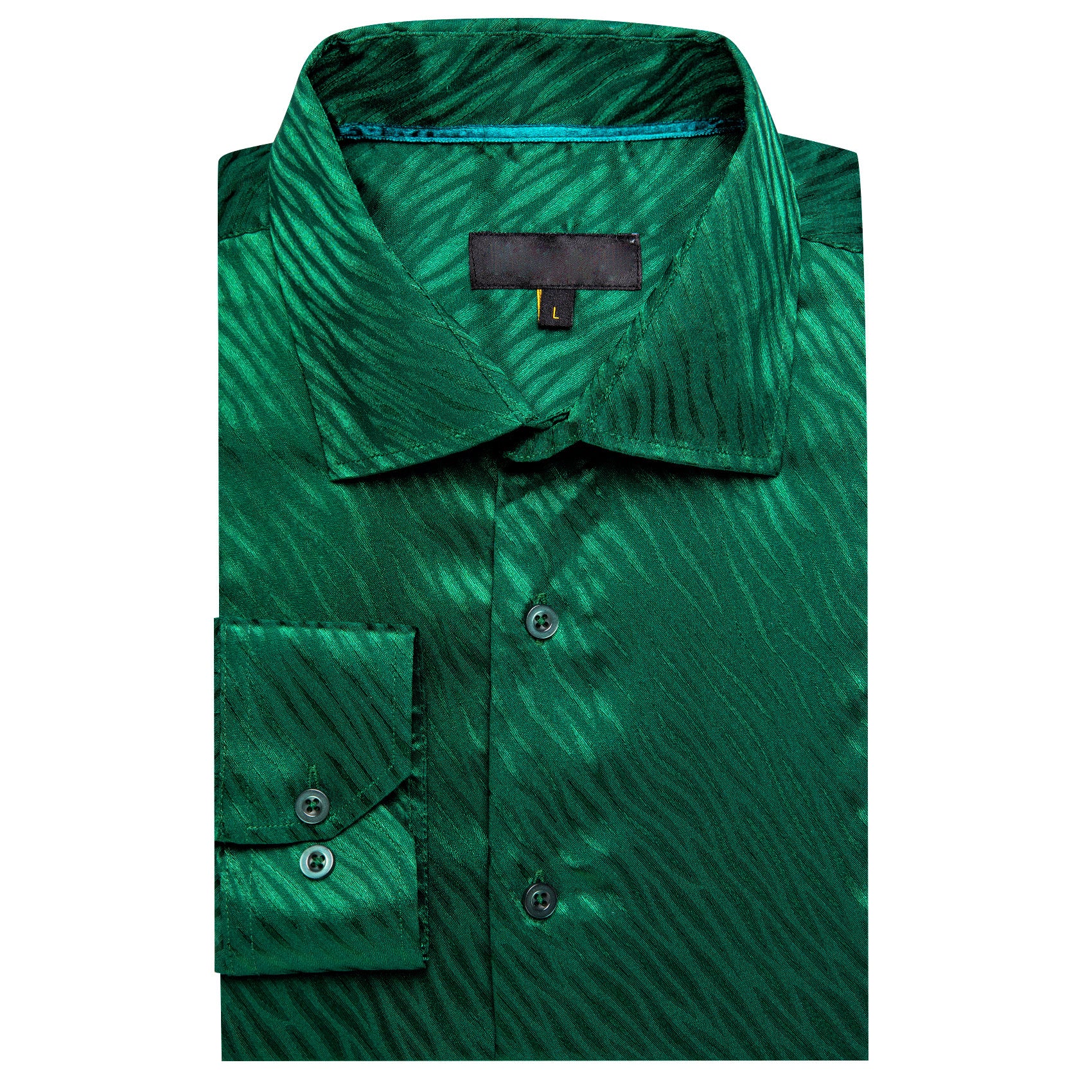 Emerald Green Novelty Silk Men Long Sleeve Shirt