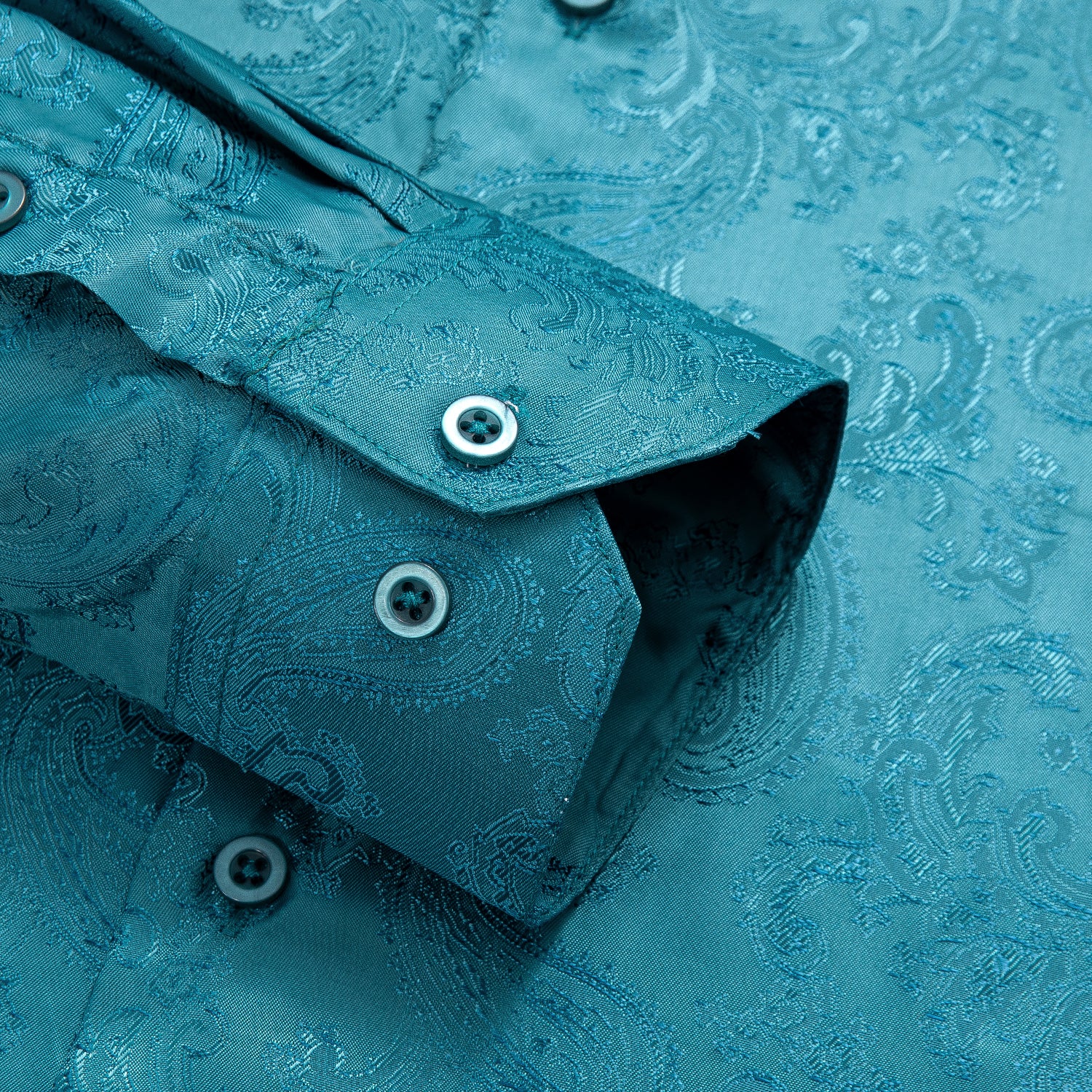 New Lake Blue Paisley Silk Men's Long Sleeve Shirt