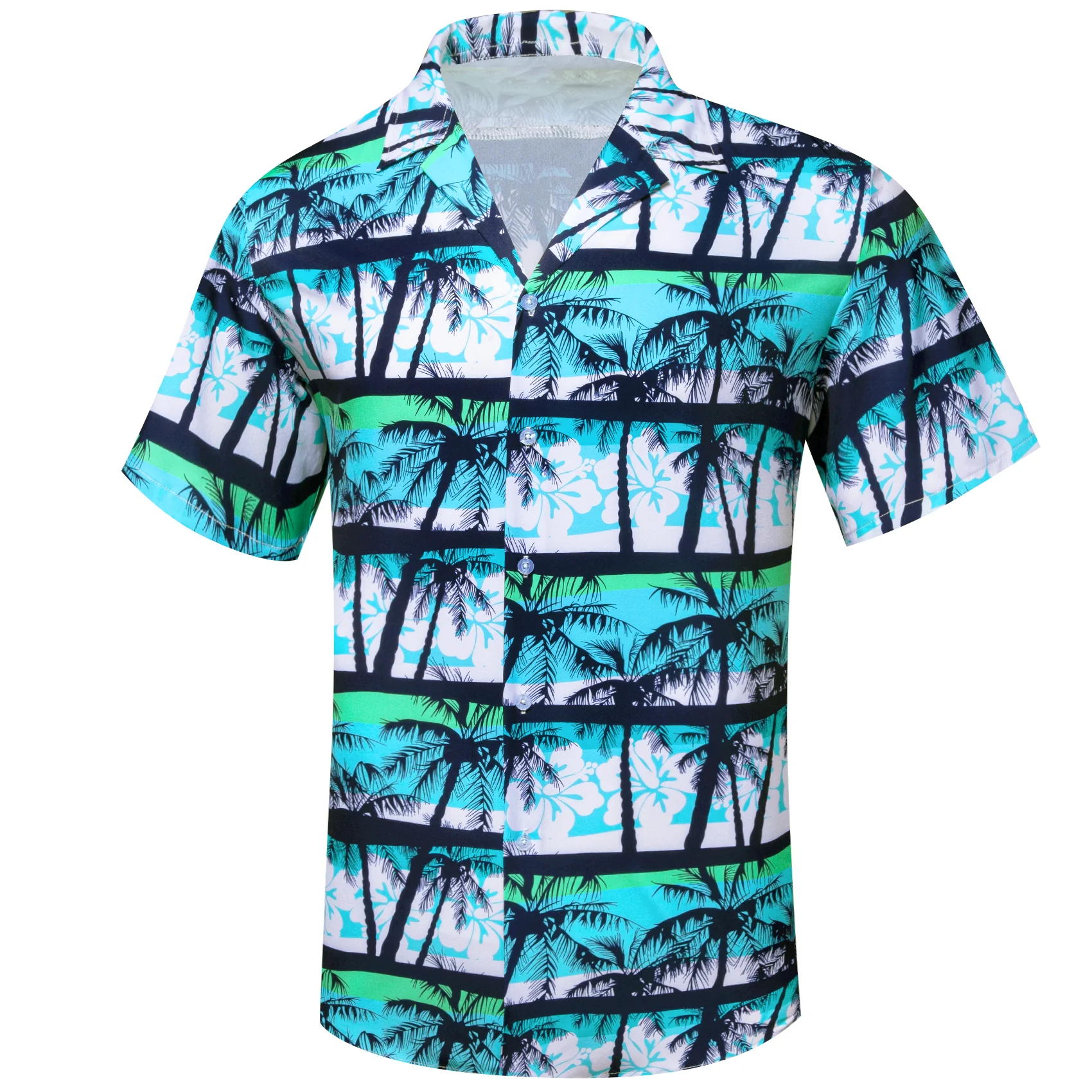 Sky Blue Black Coconut Tree Novelty Men's Short Sleeve Summer Shirt