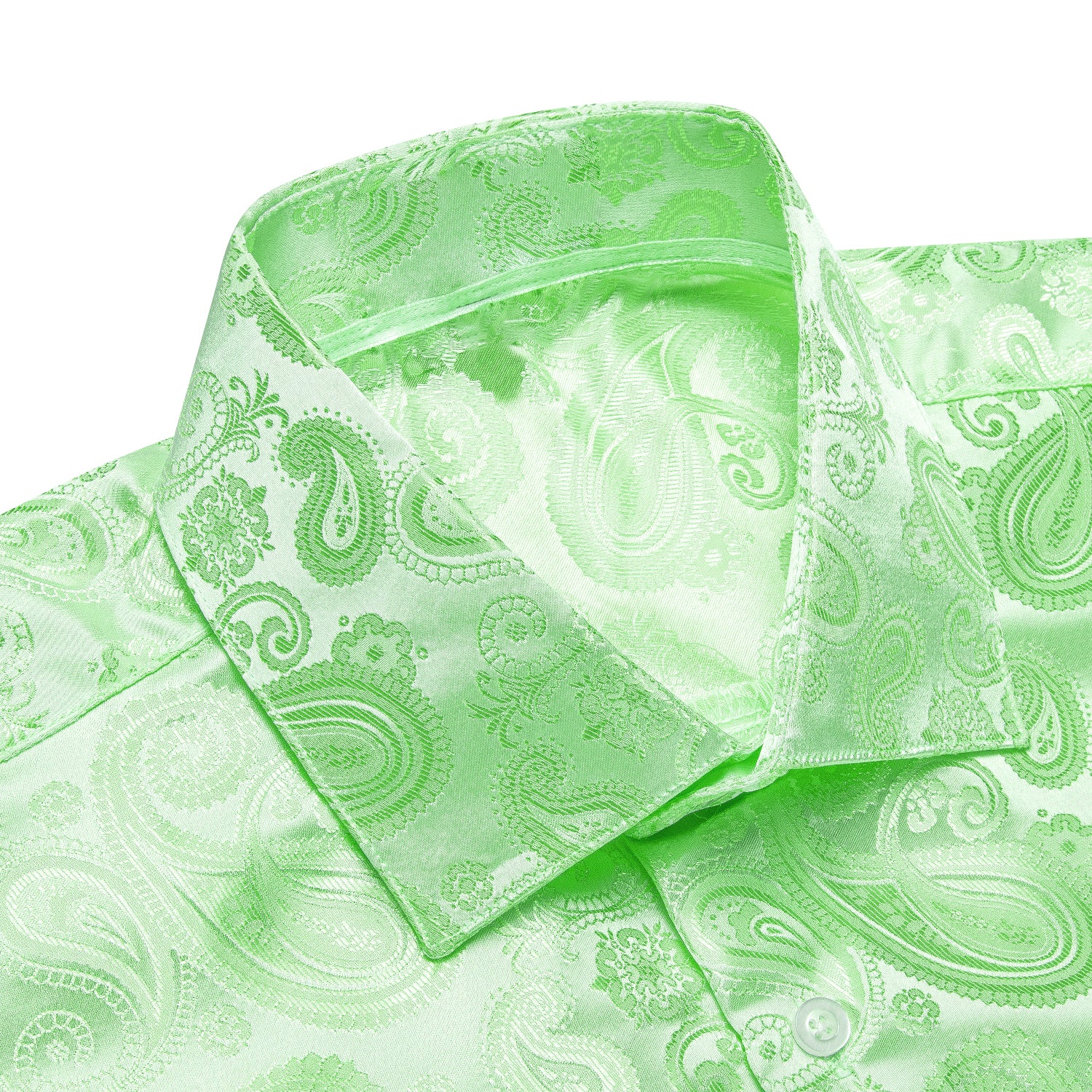 Apple Green Paisley Silk Men's Long Sleeve Shirt