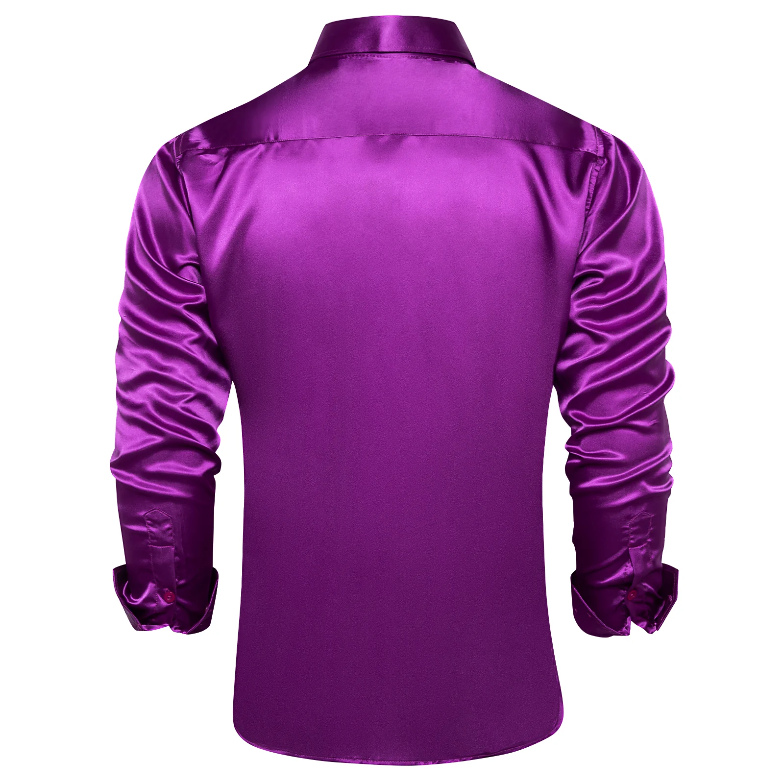 Violet Purple Solid Satin Silk Men's Long Sleeve Business Shirt