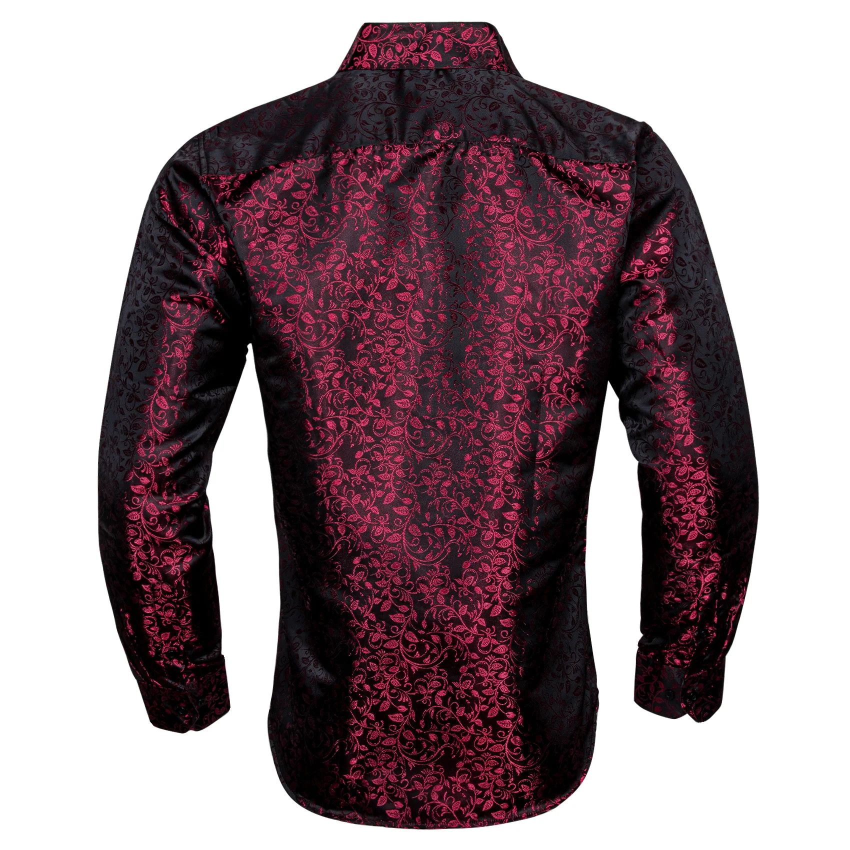Dark Purple Floral Pattern Silk Men's Long Sleeve Shirt