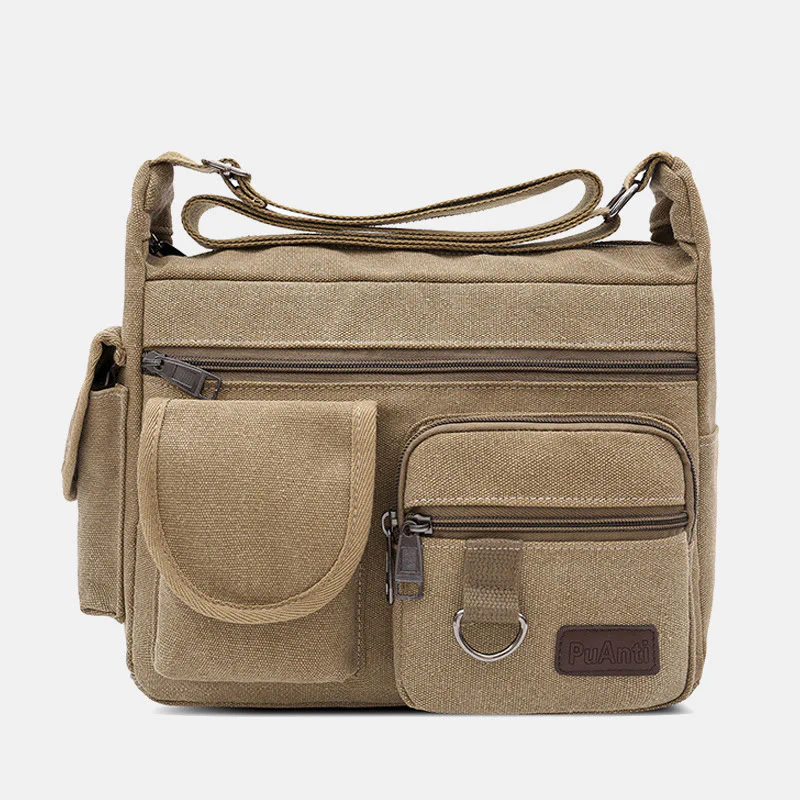 Canvas Multi-Pocket Retro Large Crossbody Bag