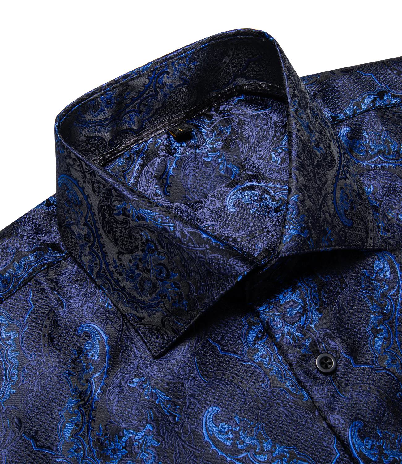 Dark Blue Paisley Silk Men's Long Sleeve Shirt