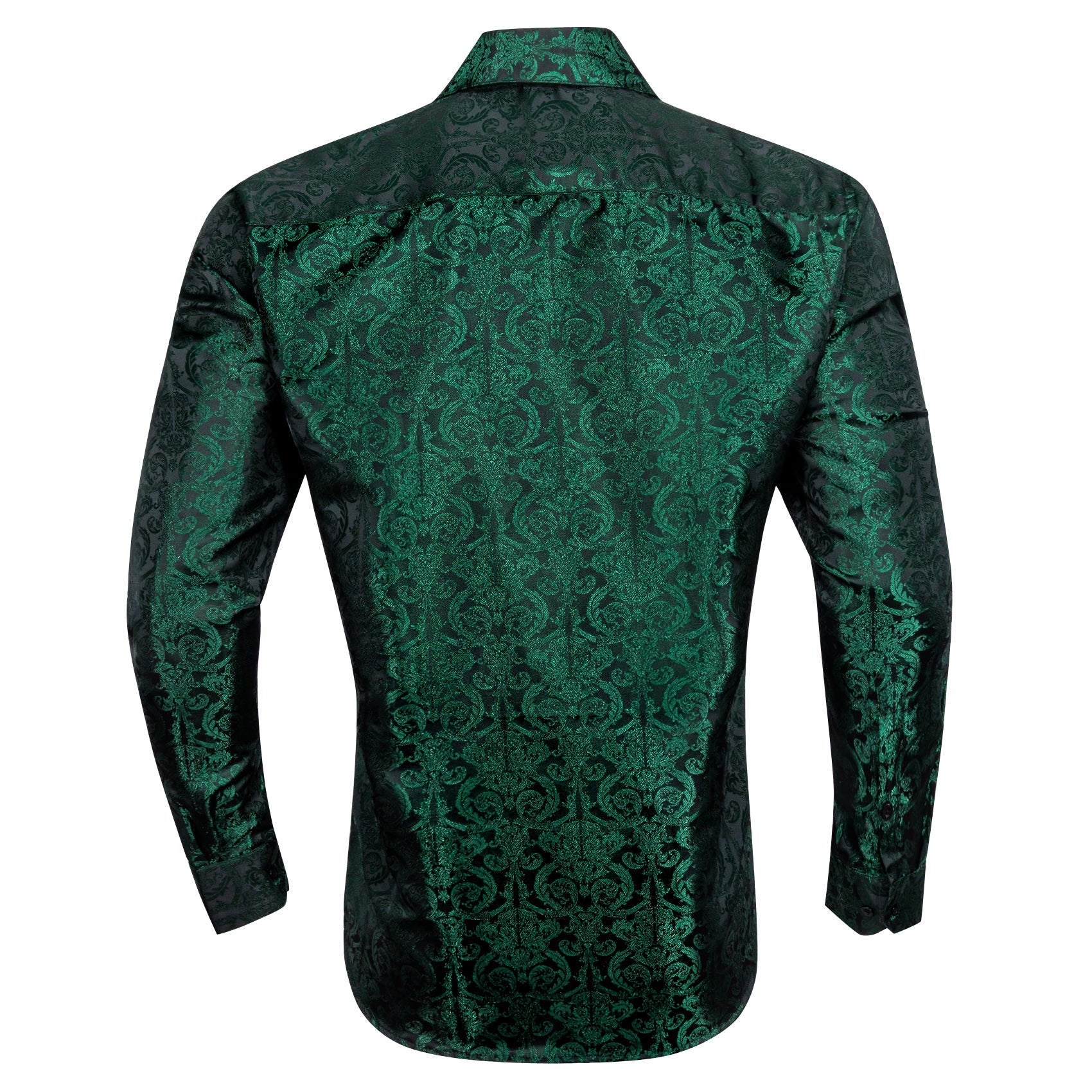New Dark Green Floral Pattern Silk Men's Long Sleeve Shirt