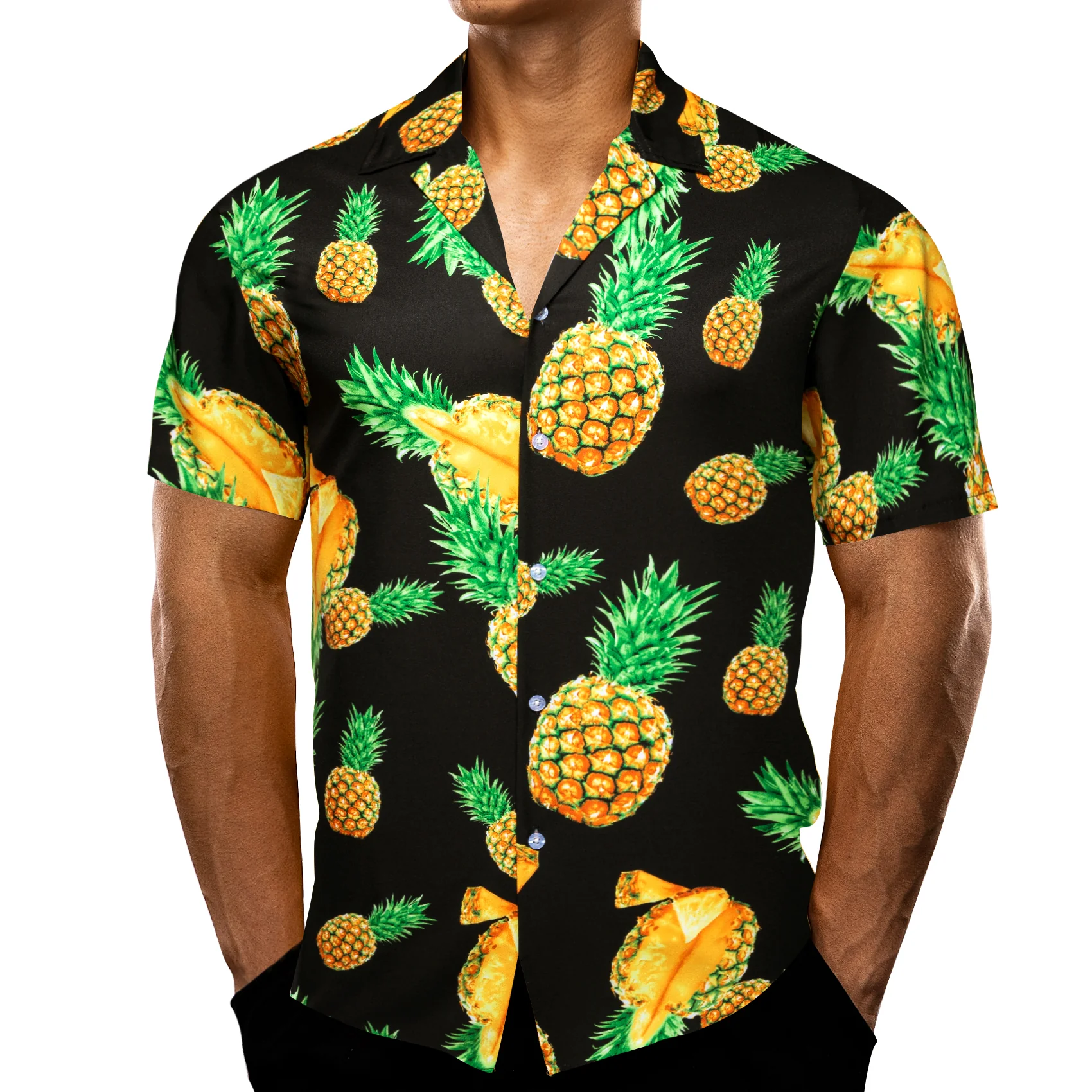 Black Yellow Pineapple Novelty Men's Short Sleeve Summer Shirt