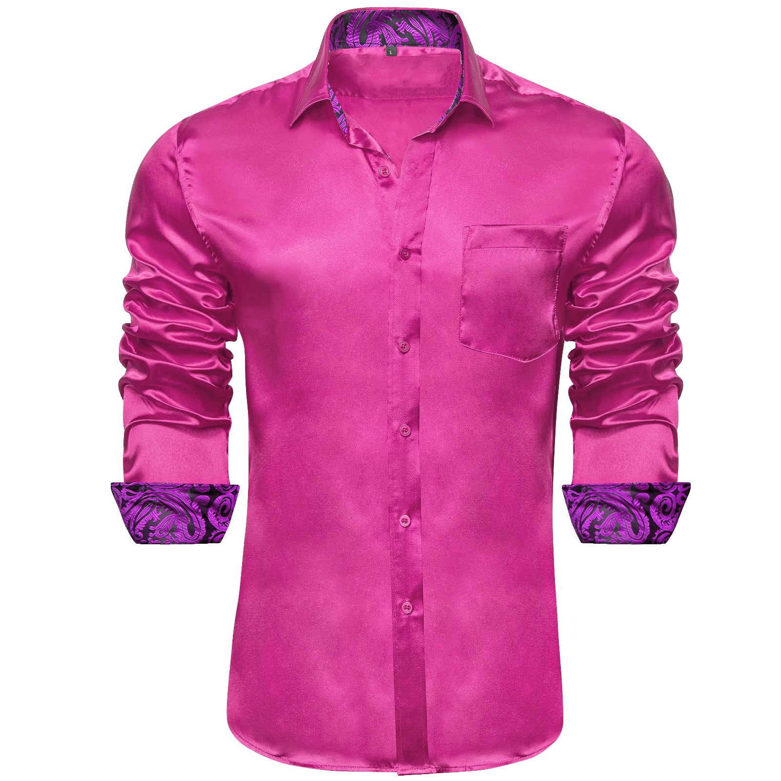 New Splicing Style Rose Red with Purple Paisley Edge Men's Long Sleeve Shirt