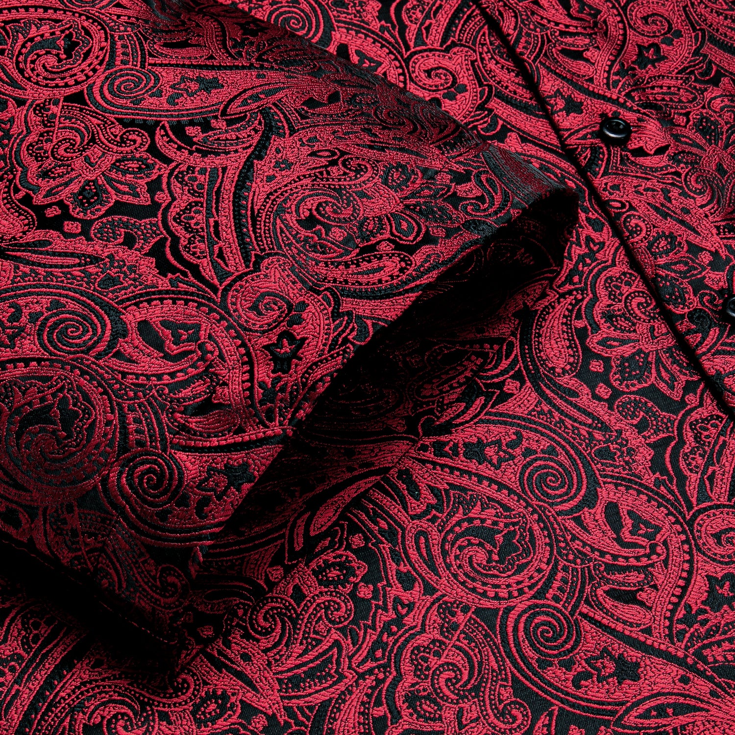 Deep Red Paisley Silk Men's Short Sleeve Shirt