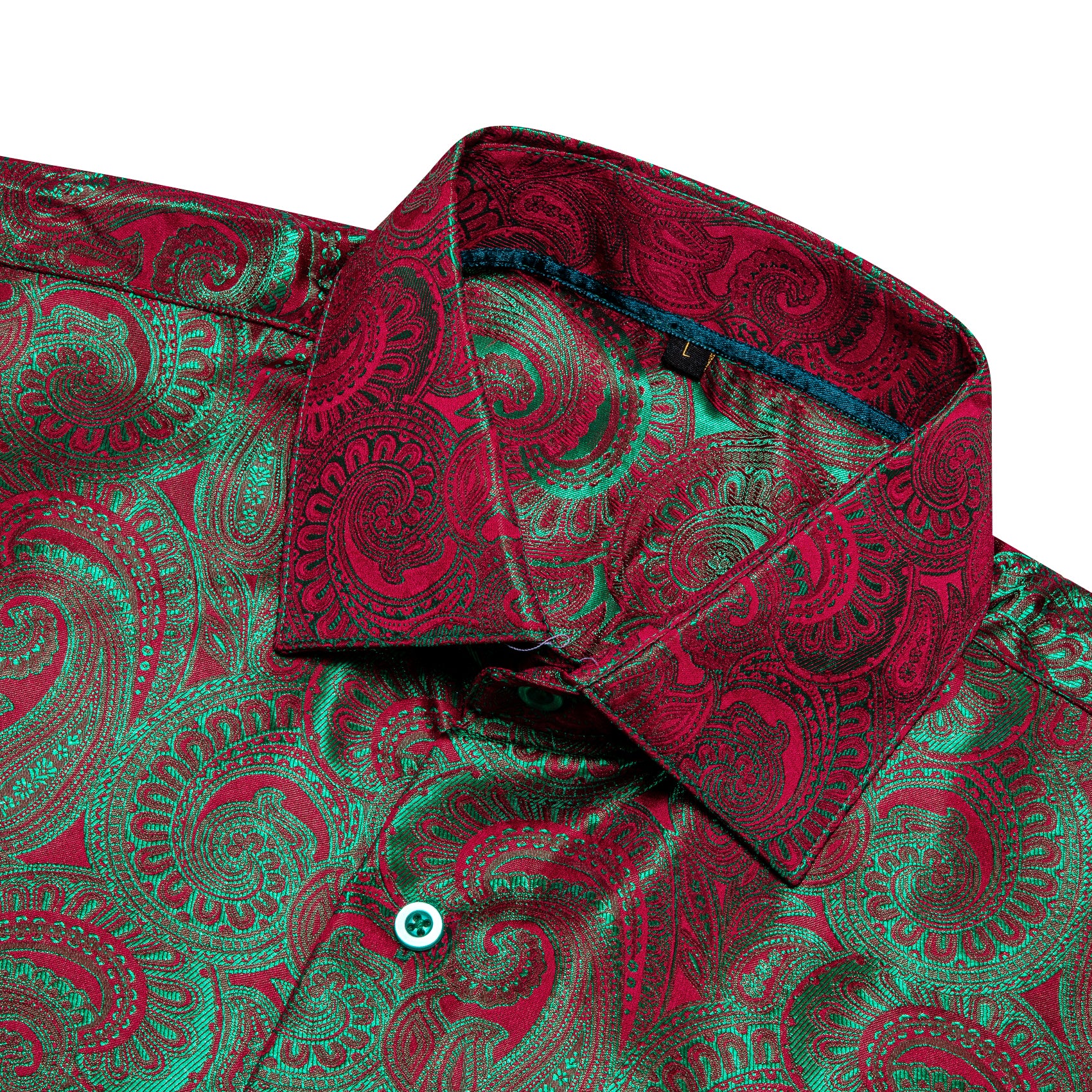 Green Red Gradient Paisley Silk Men's Shirt For Party Travel