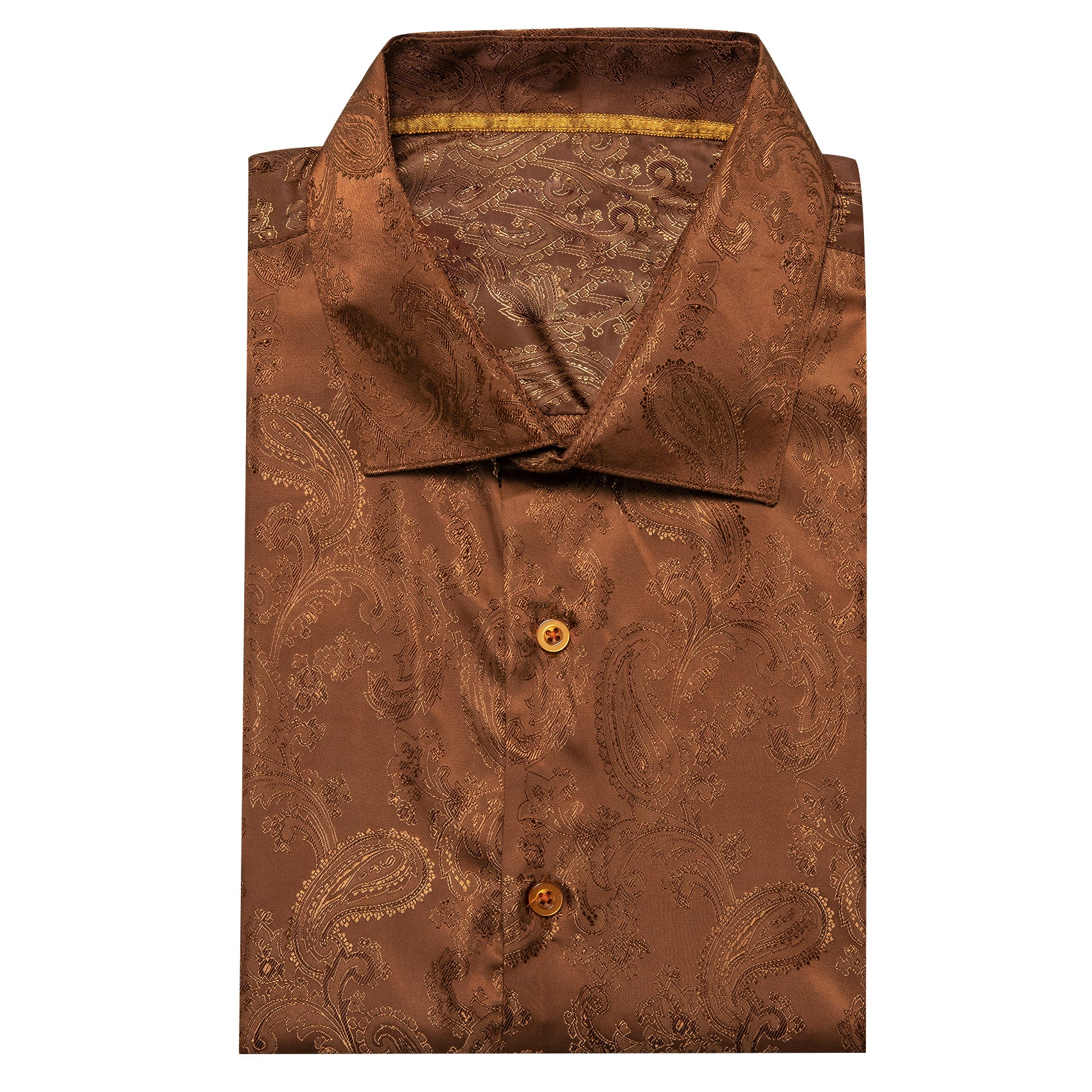 Brown Paisley Style Casual Silk Men's Long Sleeve Button Shirt