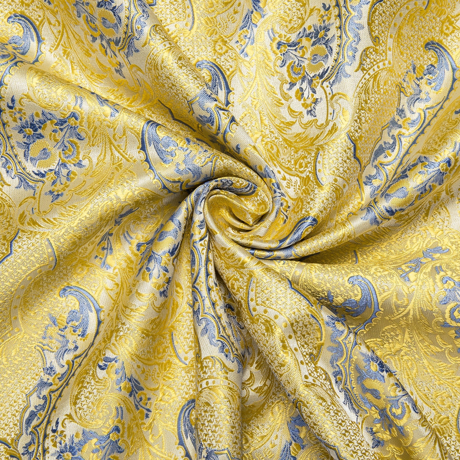 Yellow Light Blue Floral Pattern Silk Men's Long Sleeve Shirt