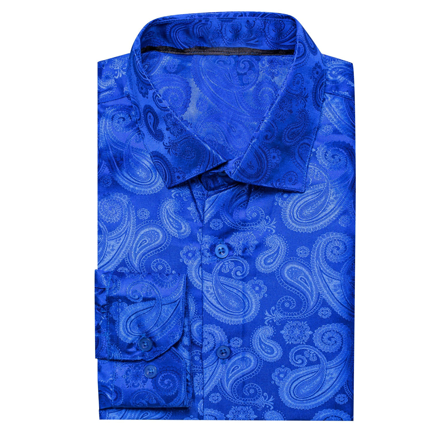 Royal Blue Paisley Pattern Silk Men's Long Sleeve Shirt