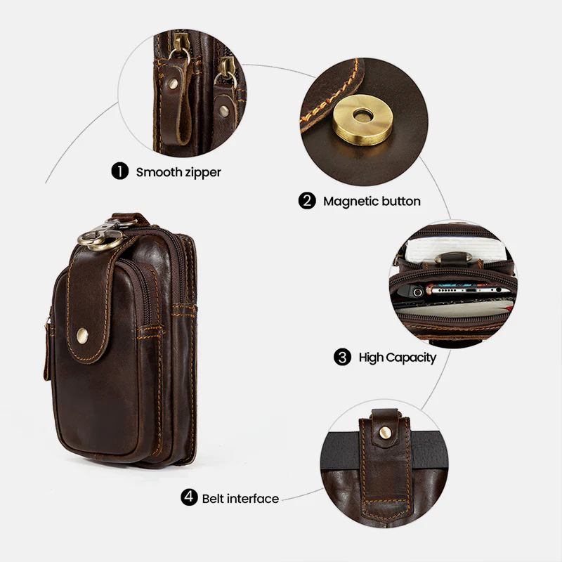 Retro Classic Leather EDC Business Waist Phone Bag