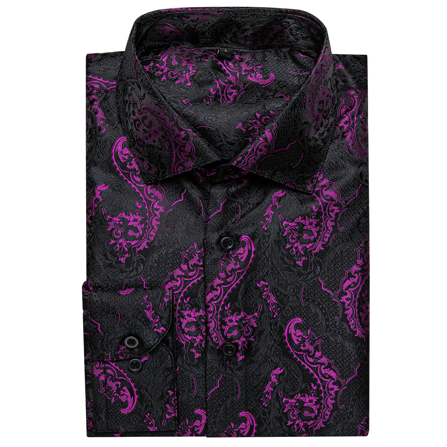 Black Purple Paisley Silk Men's Long Sleeve Shirt