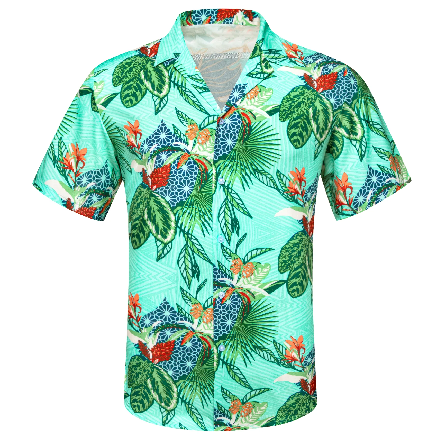 SeaFoam Green Emerald Green Leaves Novelty Men's Short Sleeve Summer Shirt