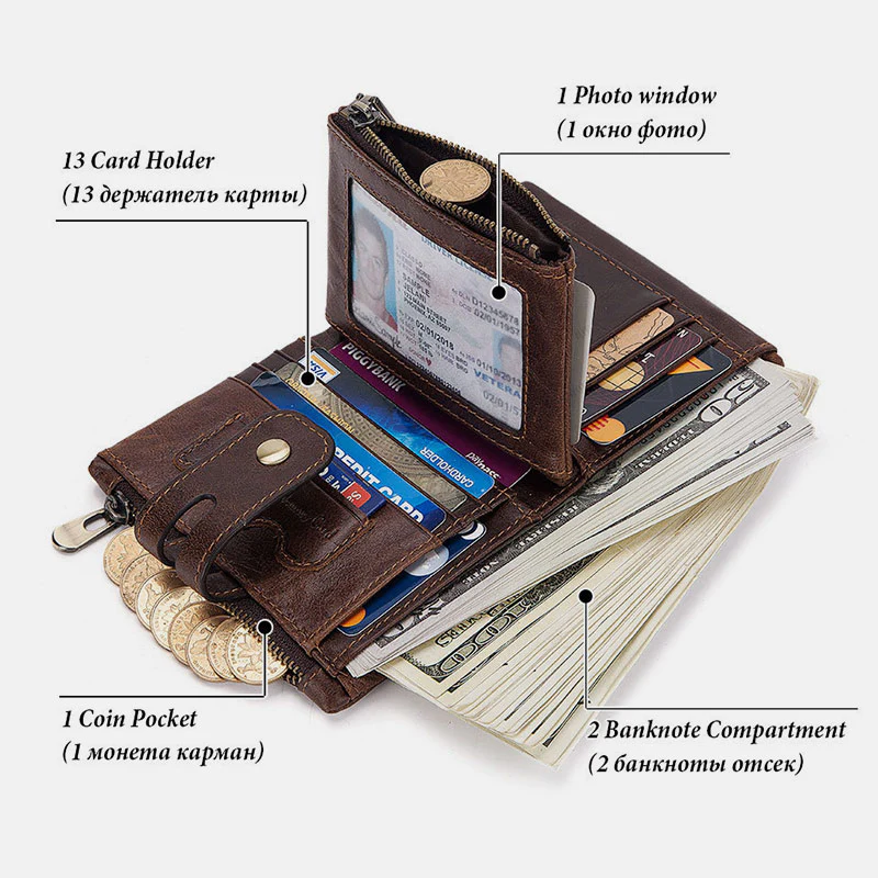 RFID Multifunctional LargeCapacity Genuine Leather Wallet